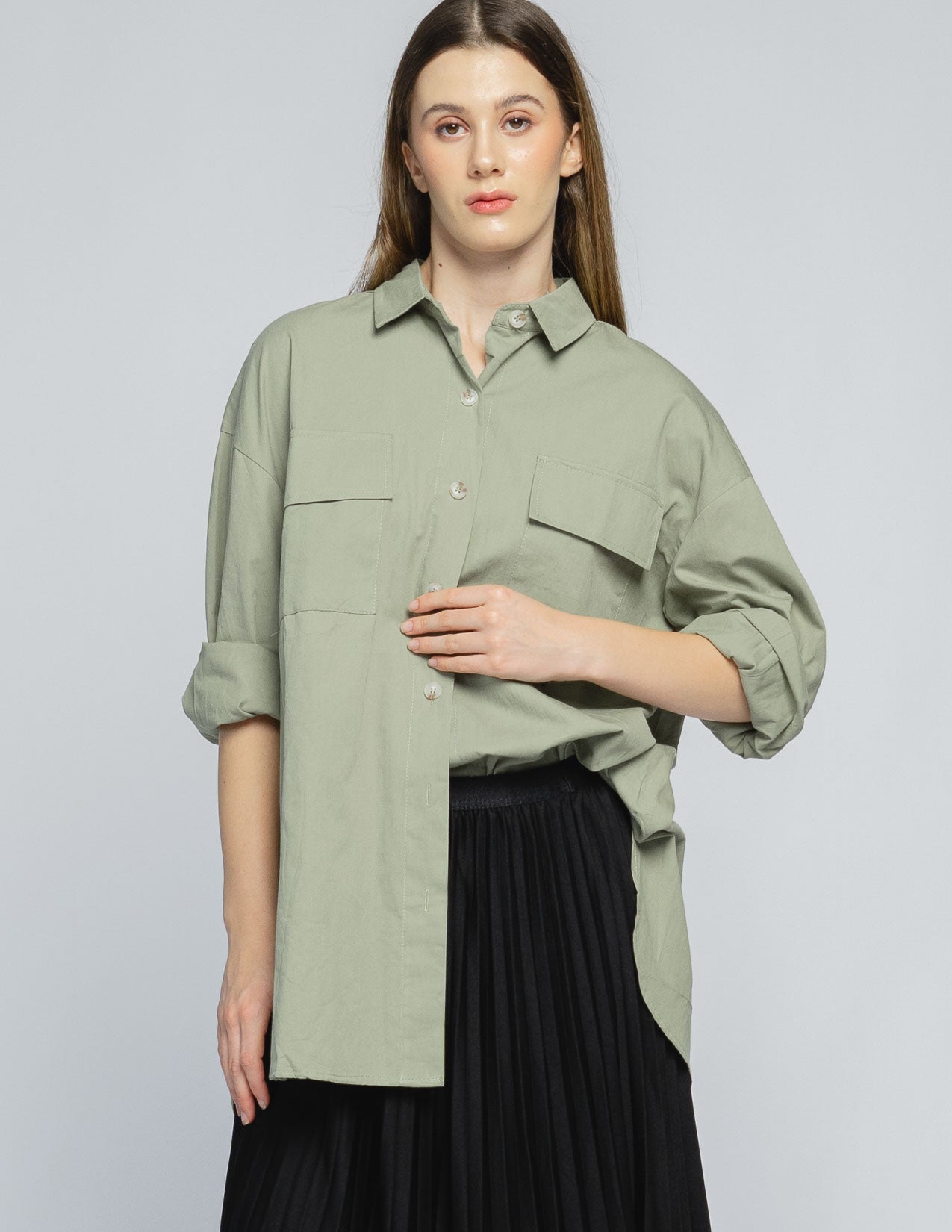 Mindi Oversized Relaxed Green Shirt – 187228