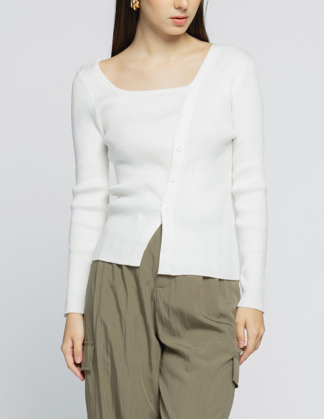 Hailey Assymetrical Knit White Top - 187344