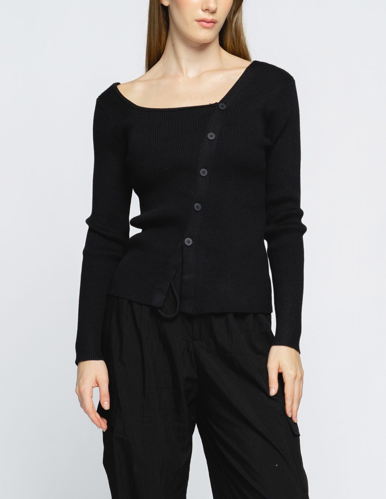 Hailey Assymetrical Knit Black Top - 187345