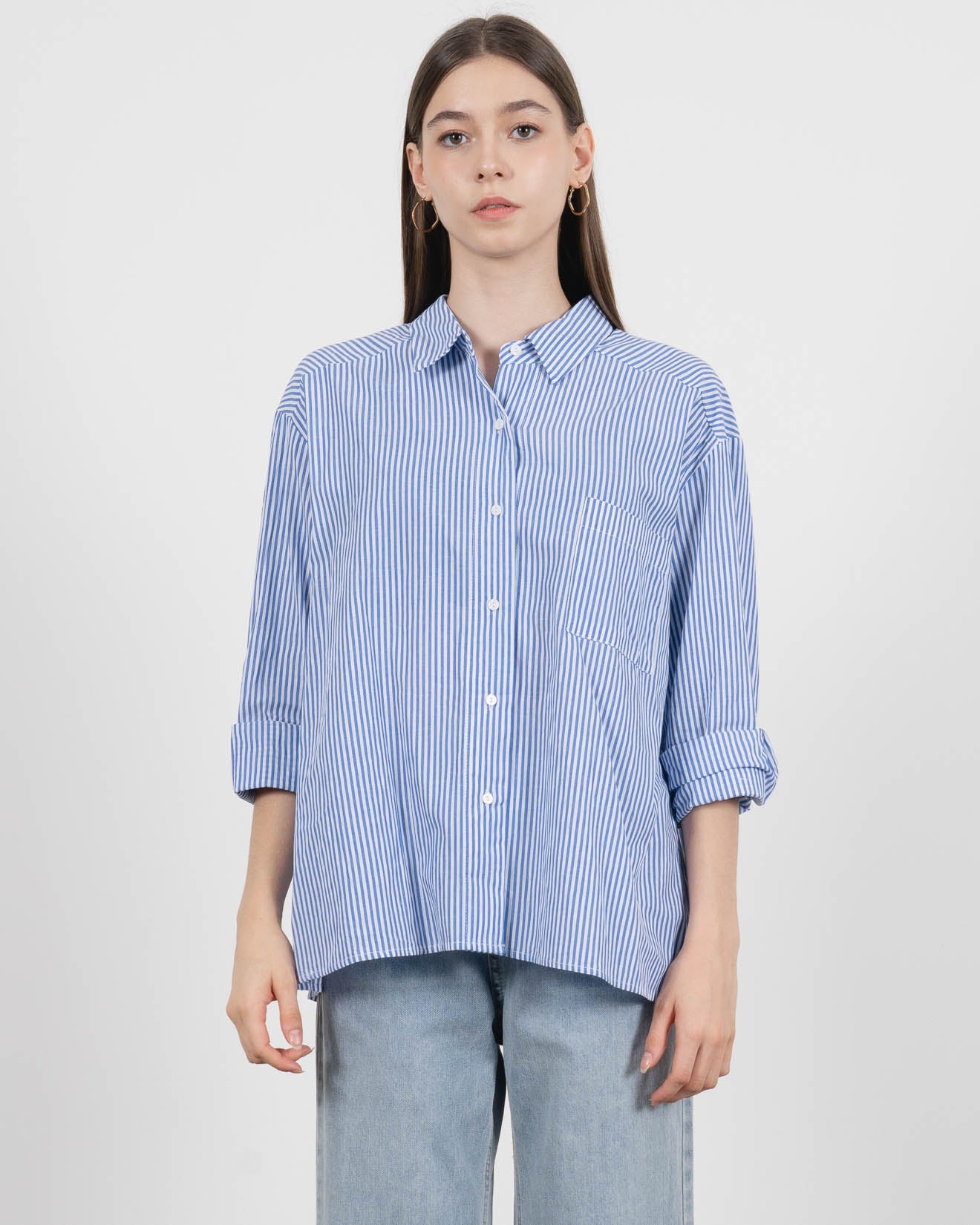 Peyton Stripped Pocket Blue Shirt – Kemeja Wanita 187356