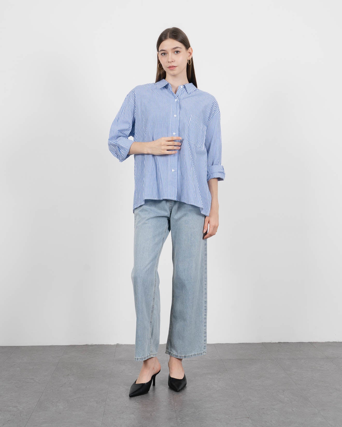 Peyton Stripped Pocket Blue Shirt – Kemeja Wanita 187356