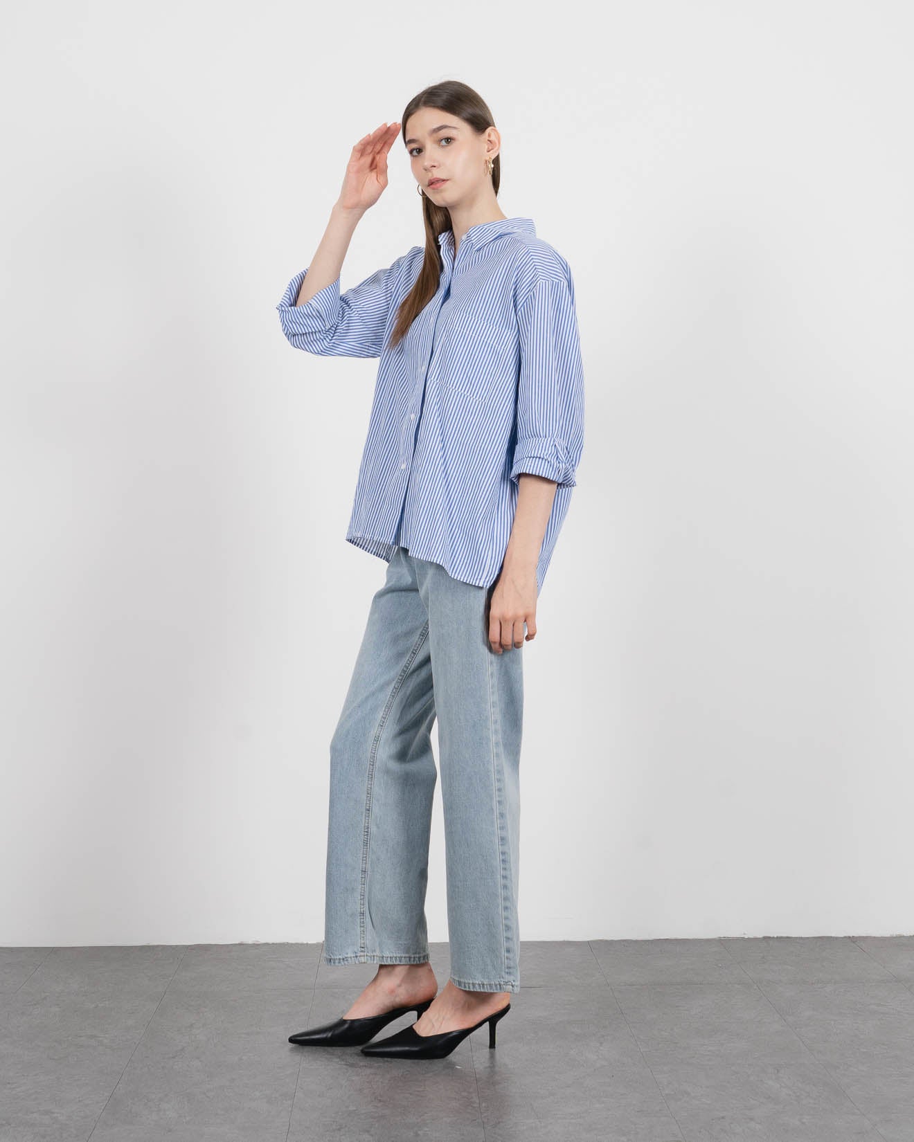 Peyton Stripped Pocket Blue Shirt – Kemeja Wanita 187356