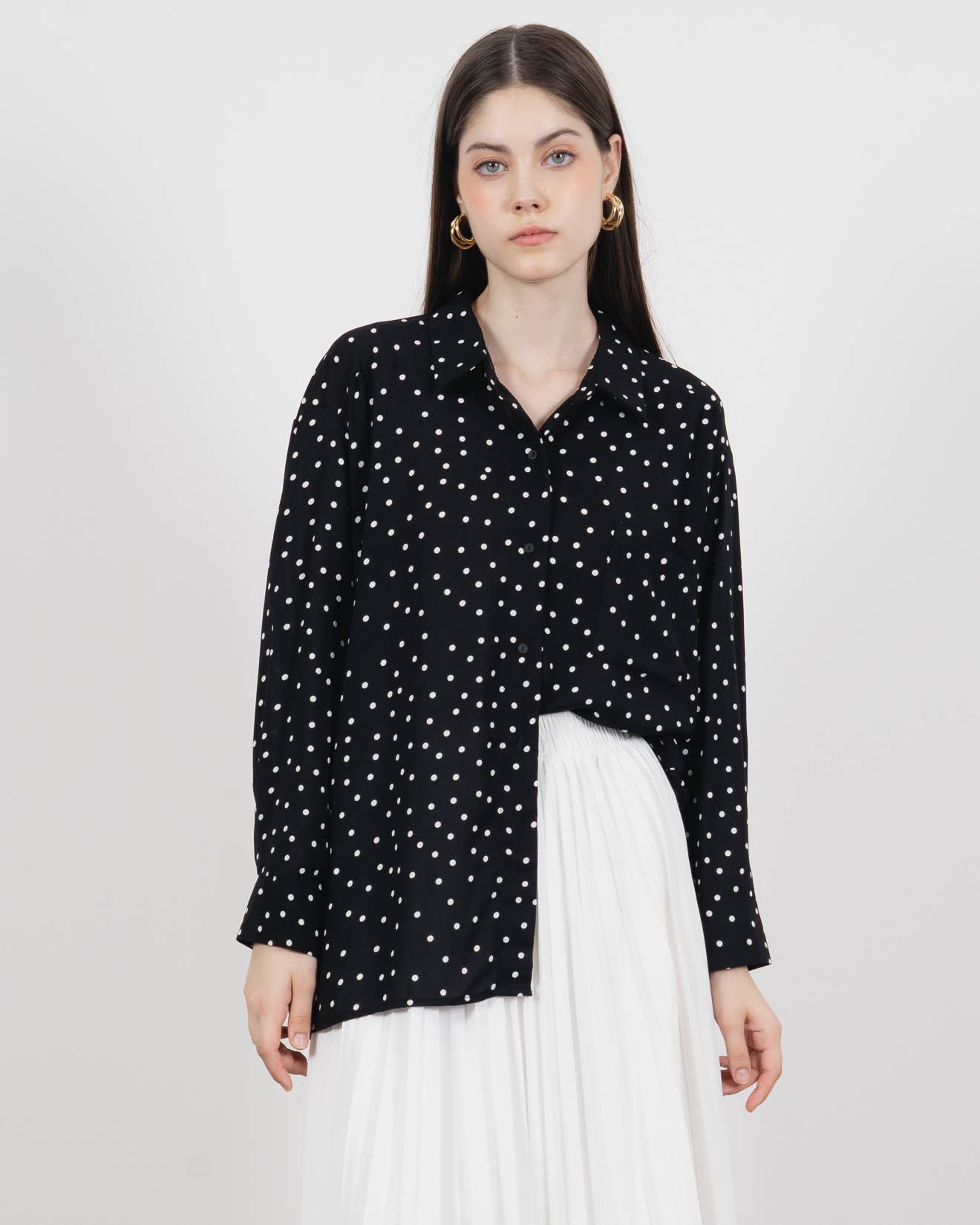 Diana Polkadot Printed Black Shirt – Kemeja Wanita 187358