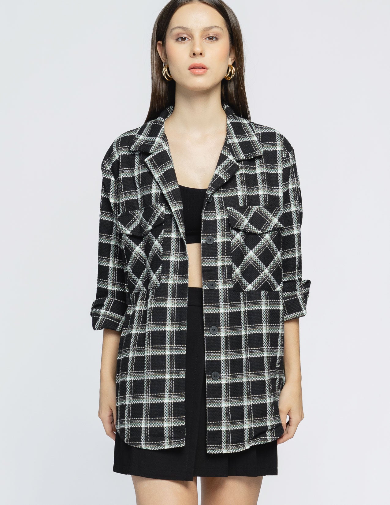 Yasmin Tweed Oversize Black Shirt - 187943