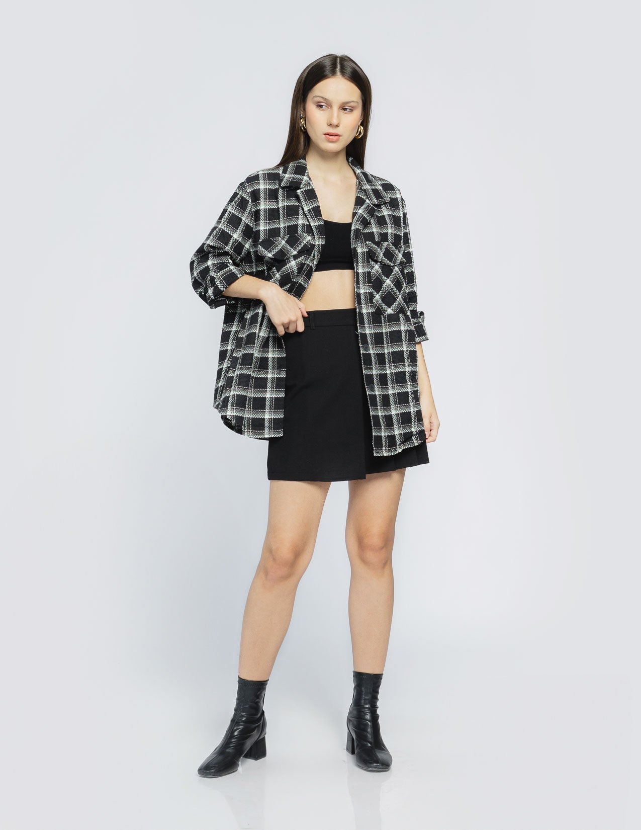 Yasmin Tweed Oversize Black Shirt - 187943