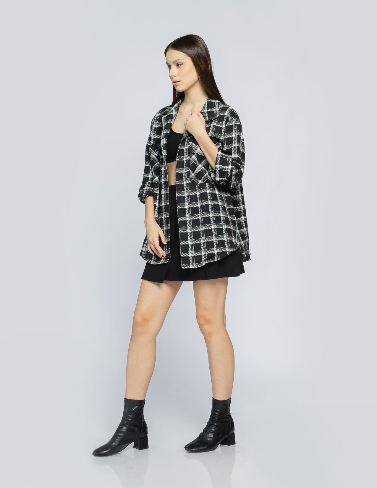 Yasmin Tweed Oversize Black Shirt - 187943