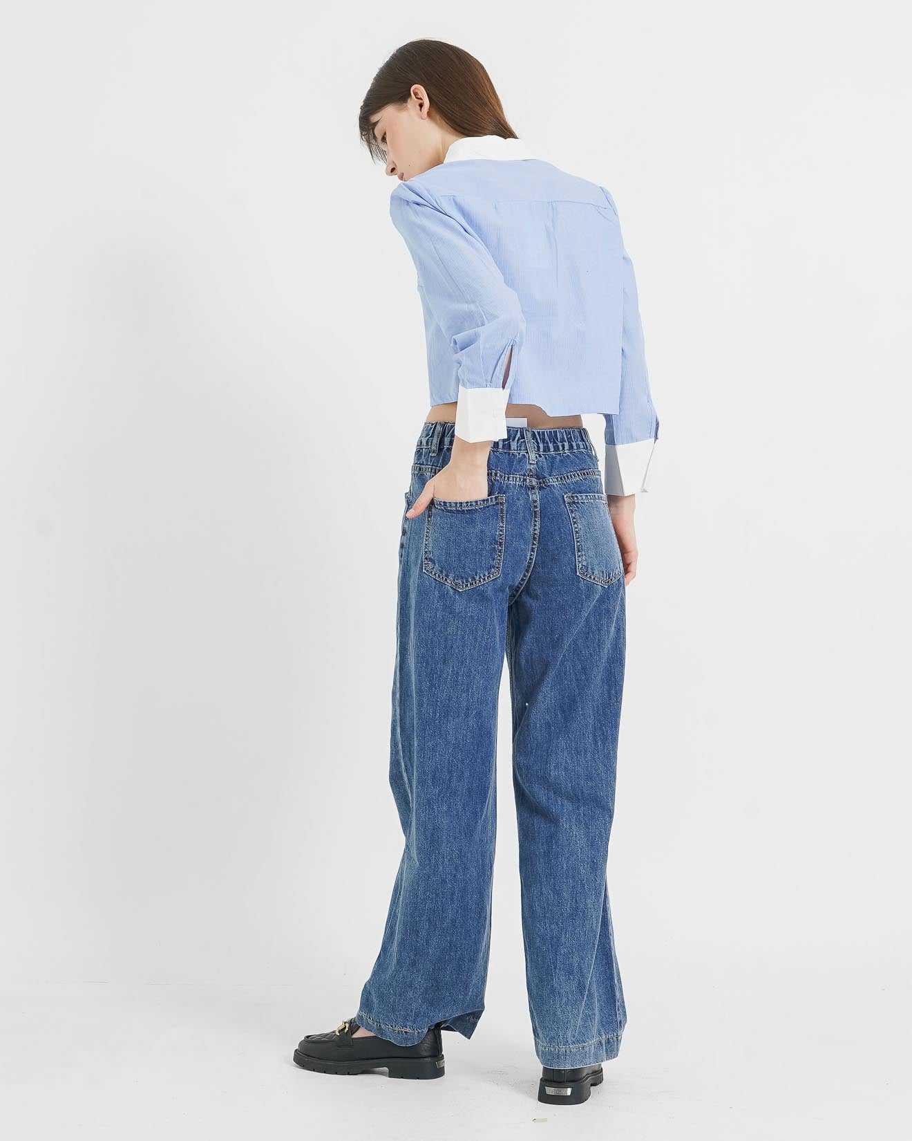 Paul Crop Stripped Shirt Blue - Atasan Casual Wanita - 188339