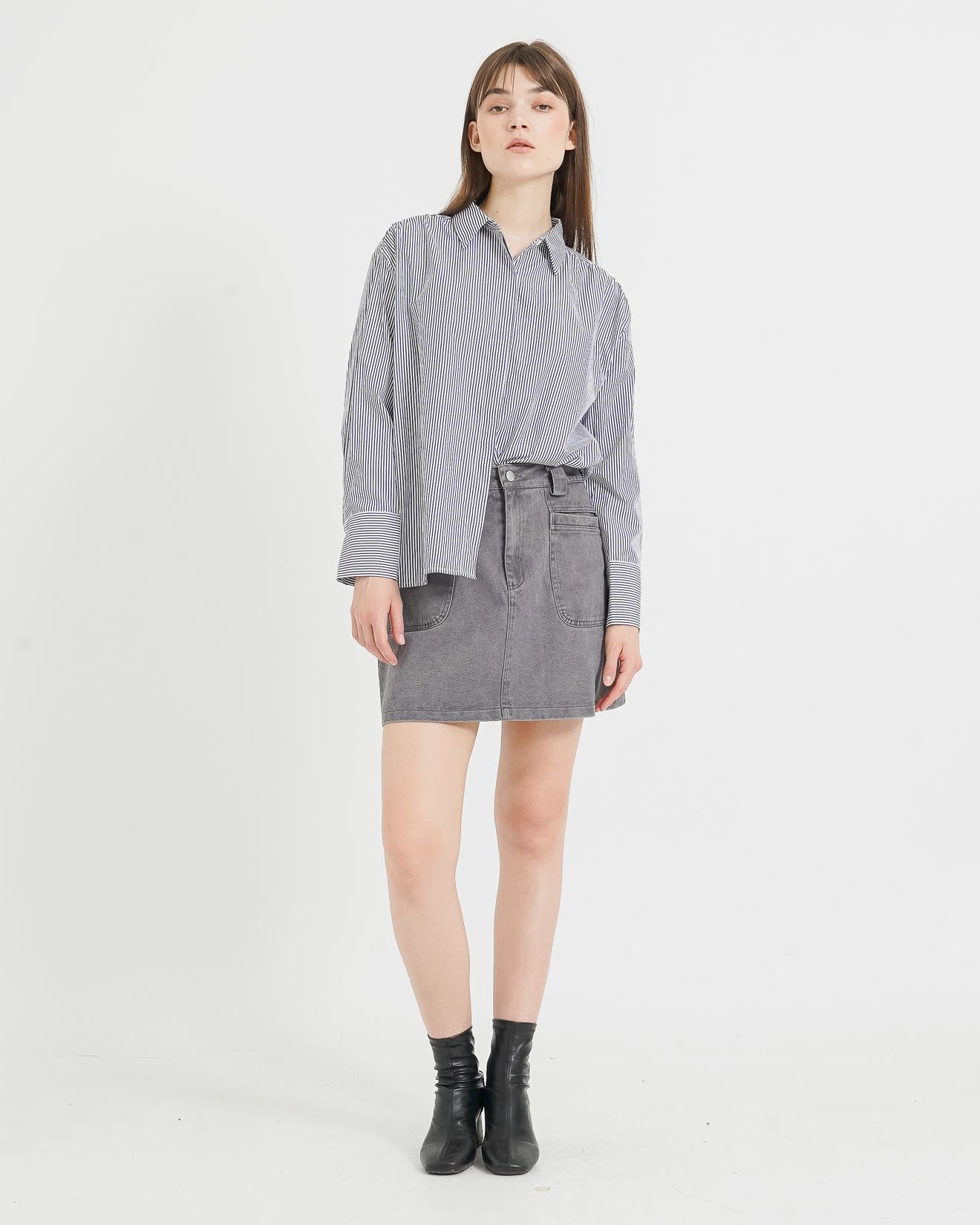 Erika Stripped Navy Shirt - Kemeja Wanita Lengan Panjang - 188423