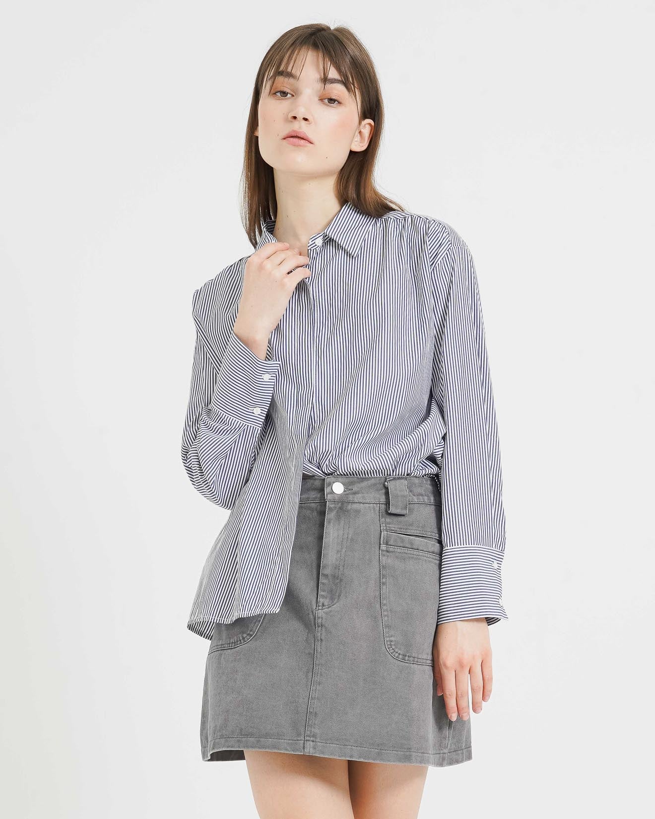 Erika Stripped Navy Shirt - Kemeja Wanita Lengan Panjang - 188423