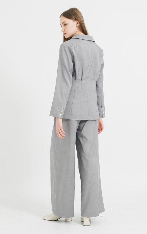 Kendal Fitted Waist Grey Blazer – Outer Wanita Kekinian - 188604