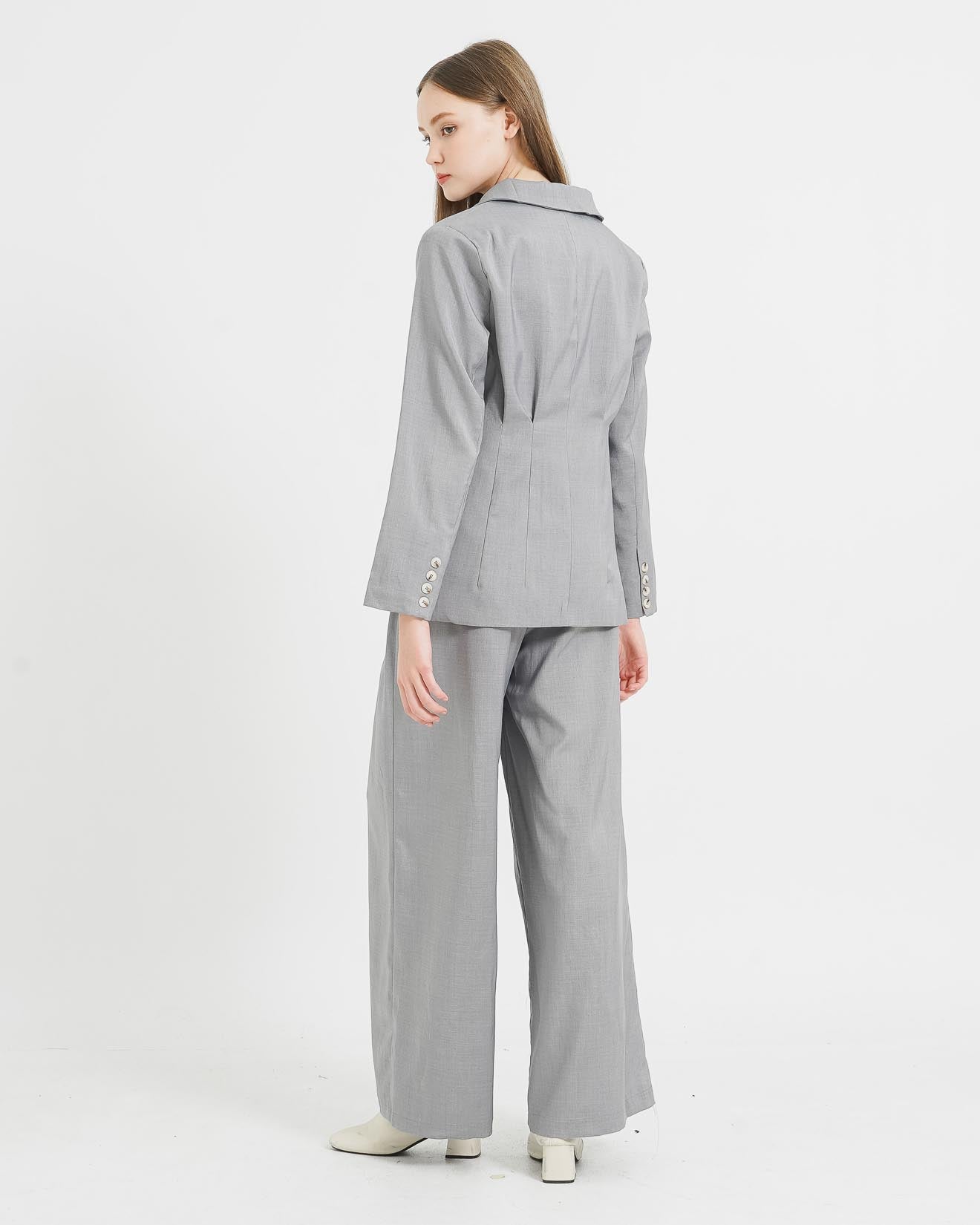 Kendal Fitted Waist Grey Blazer – Outer Wanita Kekinian - 188604