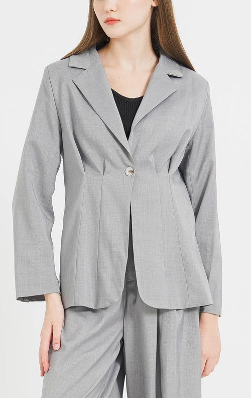 Kendal Fitted Waist Grey Blazer – Outer Wanita Kekinian - 188604