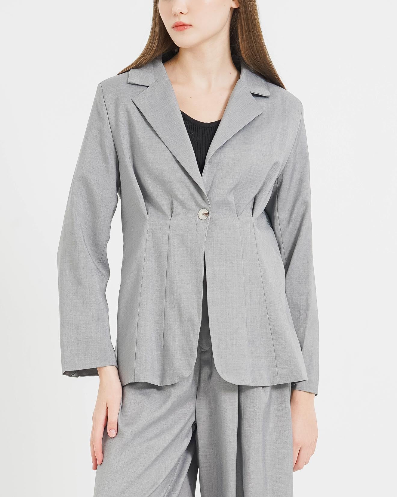 Kendal Fitted Waist Grey Blazer – Outer Wanita Kekinian - 188604