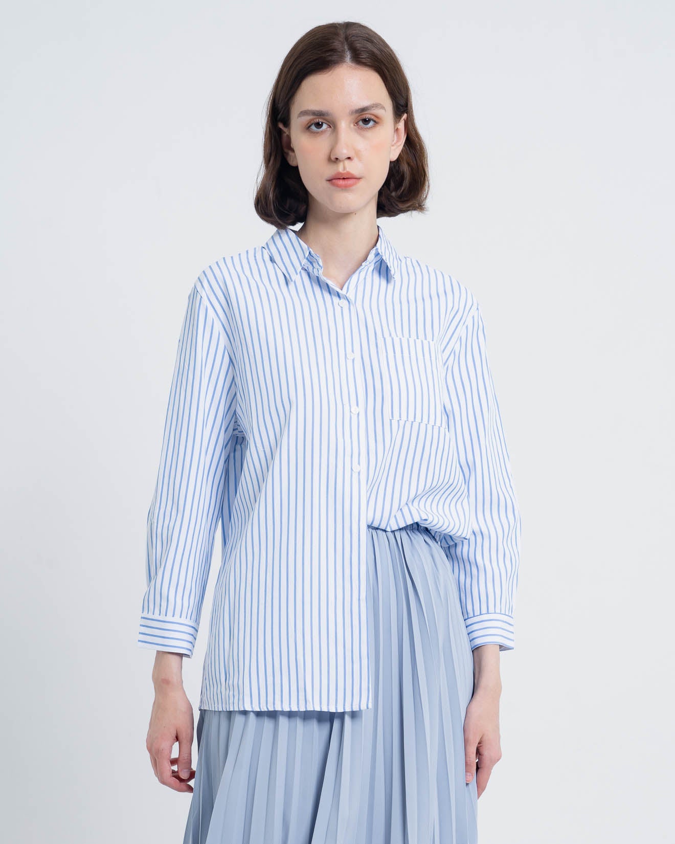 Michelle Oversized Stripped Blue Shirt – Kemeja Wanita - 188621