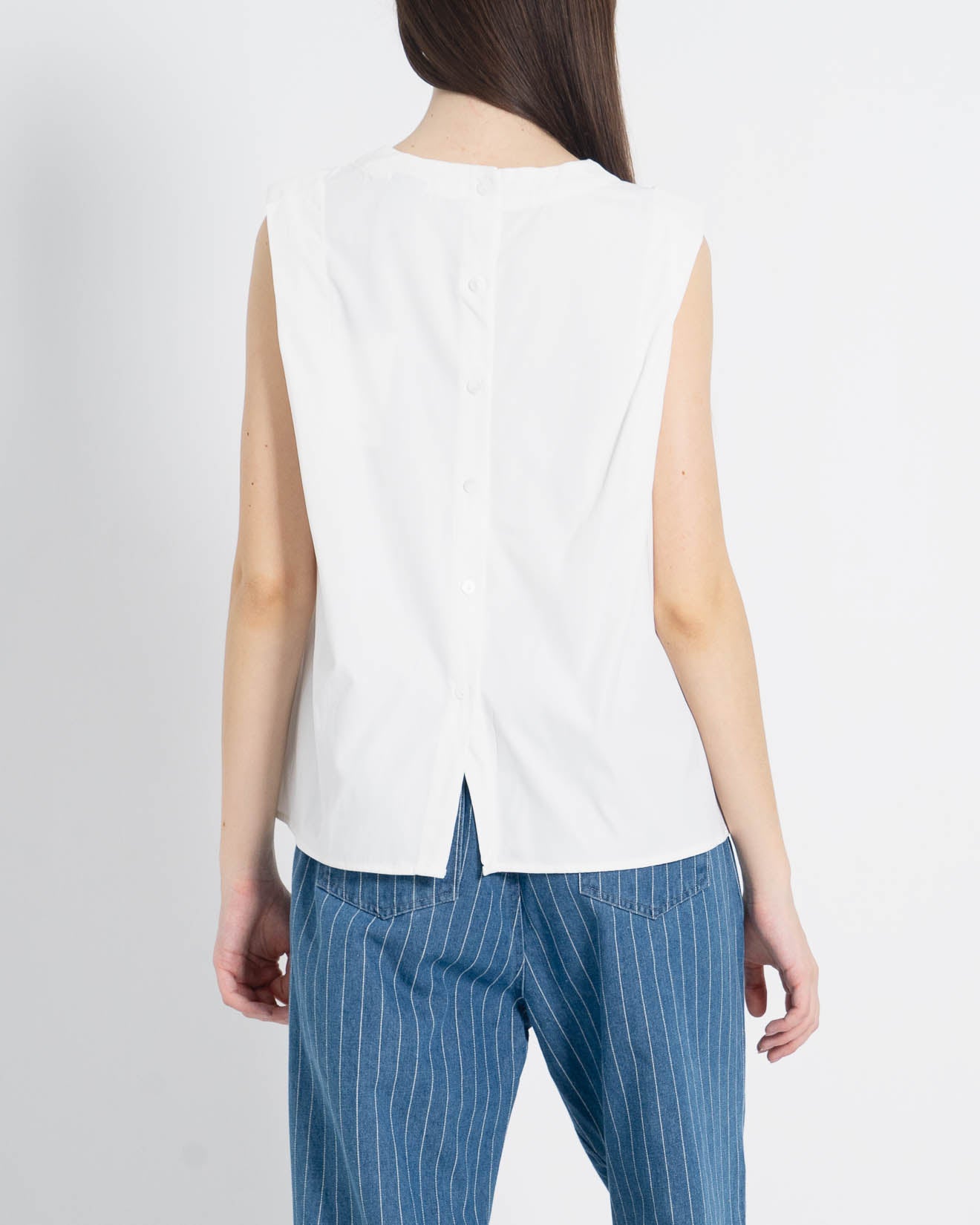 Lemi Sleveeless Back Button White Top – Atasan Wanita Lengan Pendek - 188644