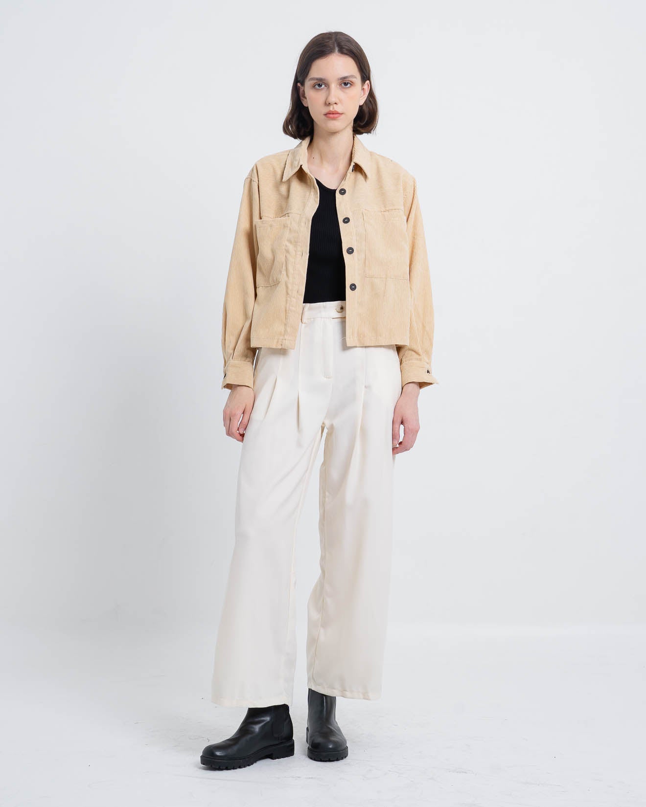 Abigail Oversized Corduroy Ivory Top – Kemeja Casual - 188647 ( RESTOCK )