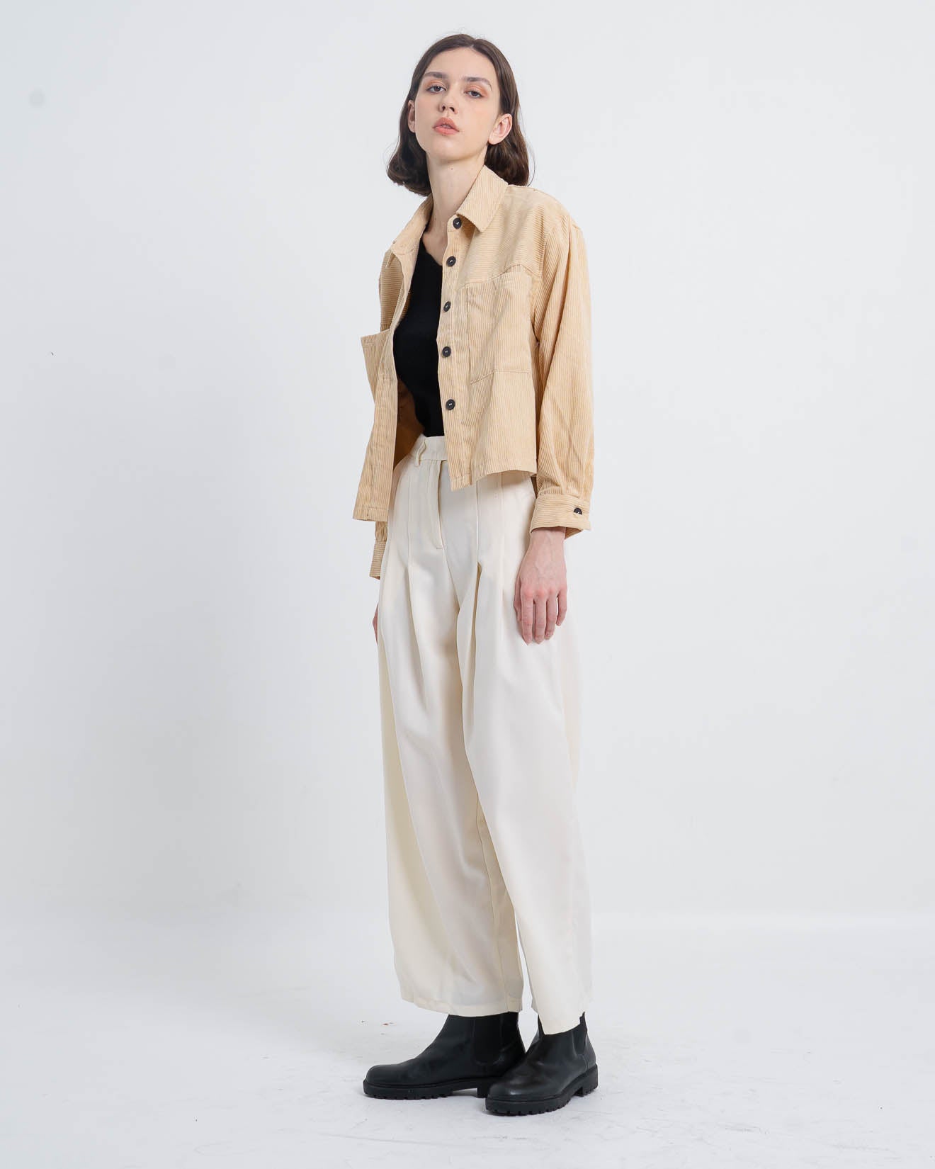 Abigail Oversized Corduroy Ivory Top – Kemeja Casual - 188647 ( RESTOCK )