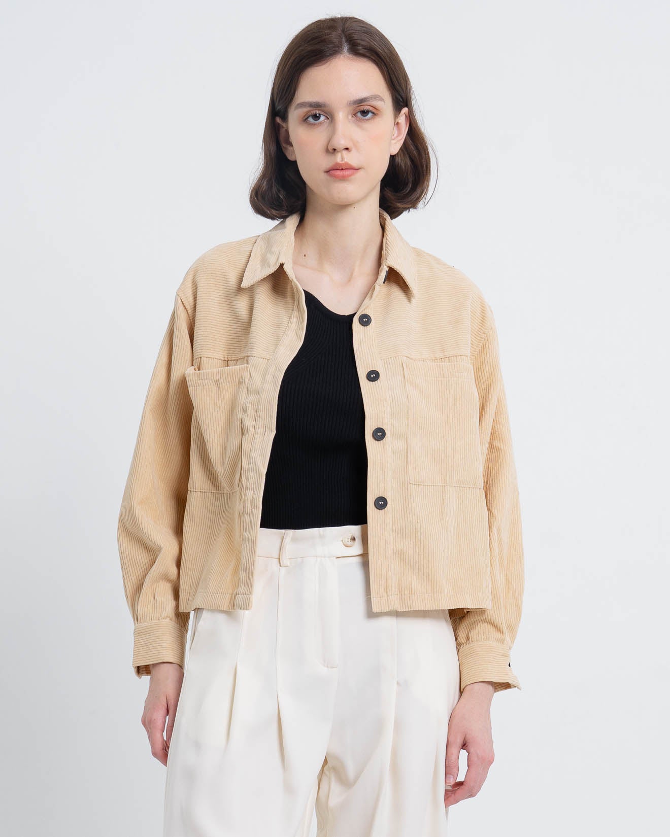 Abigail Oversized Corduroy Ivory Top – Kemeja Casual - 188647 ( RESTOCK )