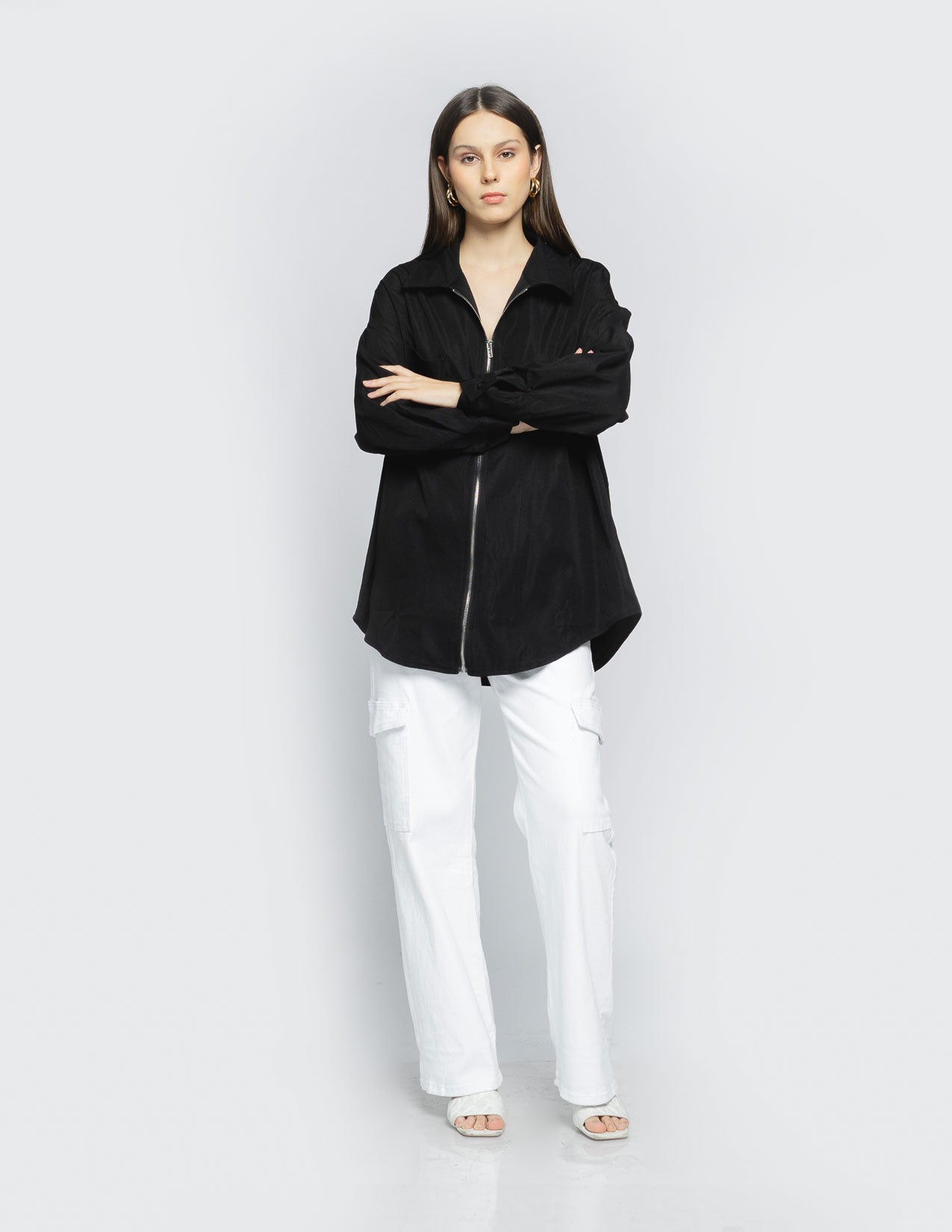 Grazia Oversized Zipper Black Shirt – 188928