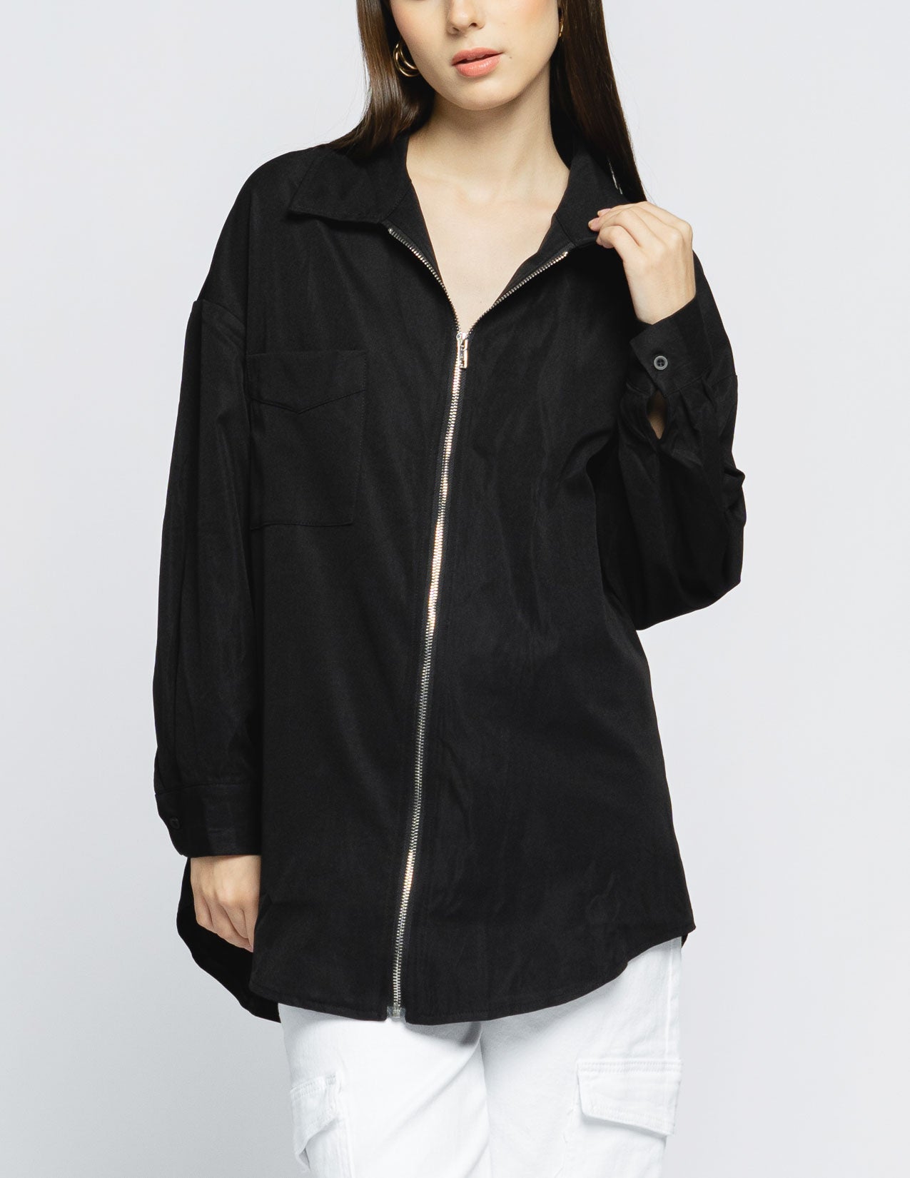 Grazia Oversized Zipper Black Shirt – 188928