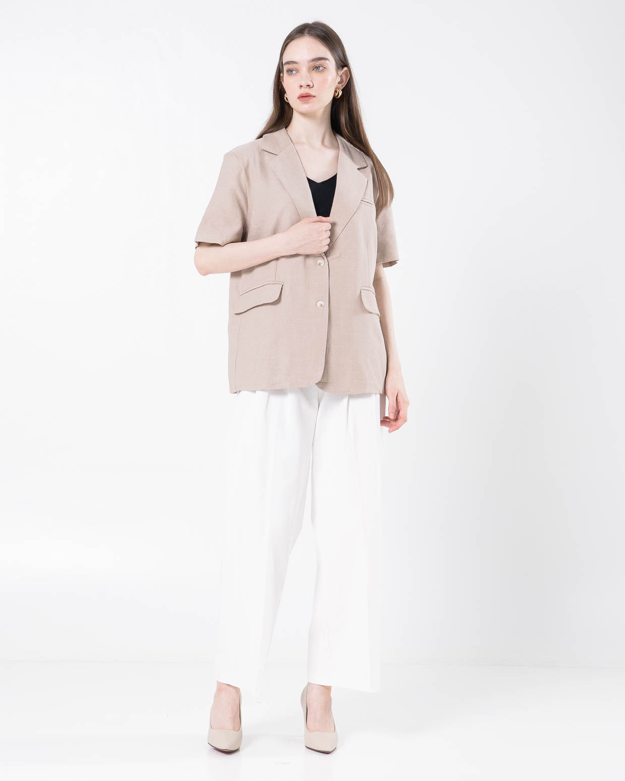 Amaranta Linen Brown Outer – Blazer Casual Wanita - 189211