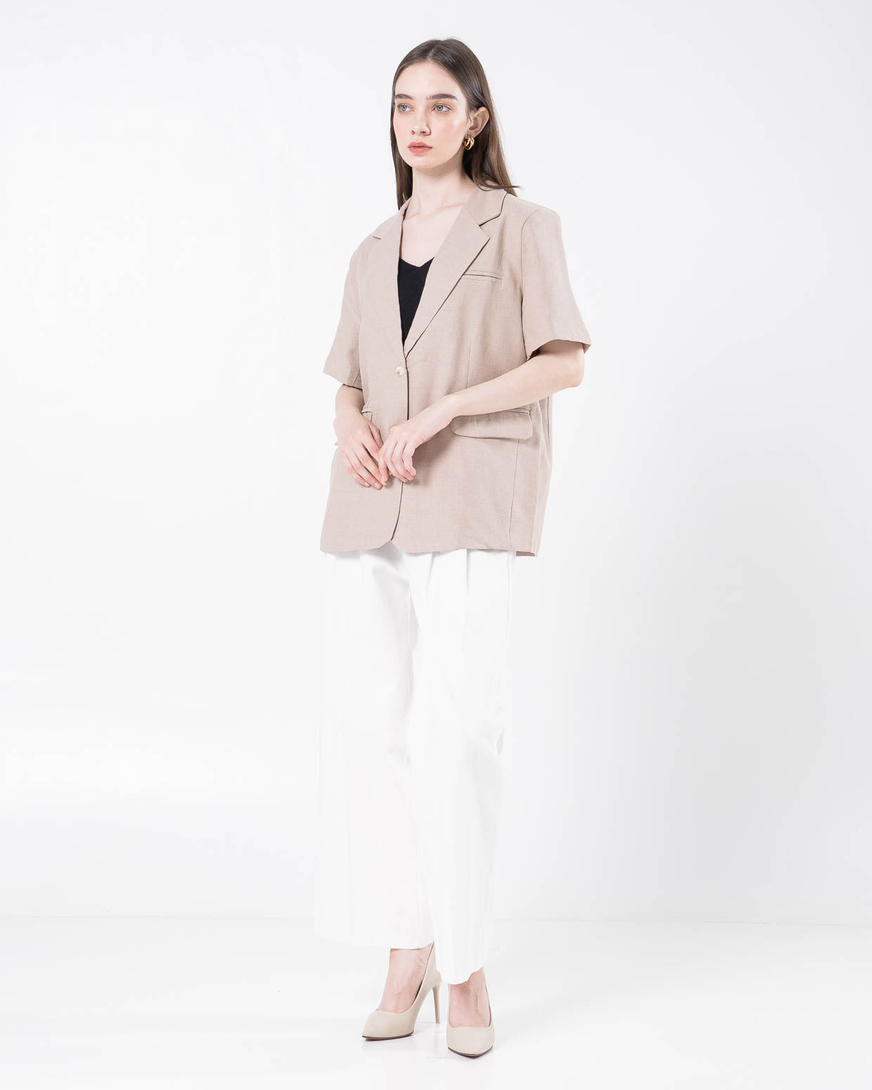 Amaranta Linen Brown Outer – Blazer Casual Wanita - 189211