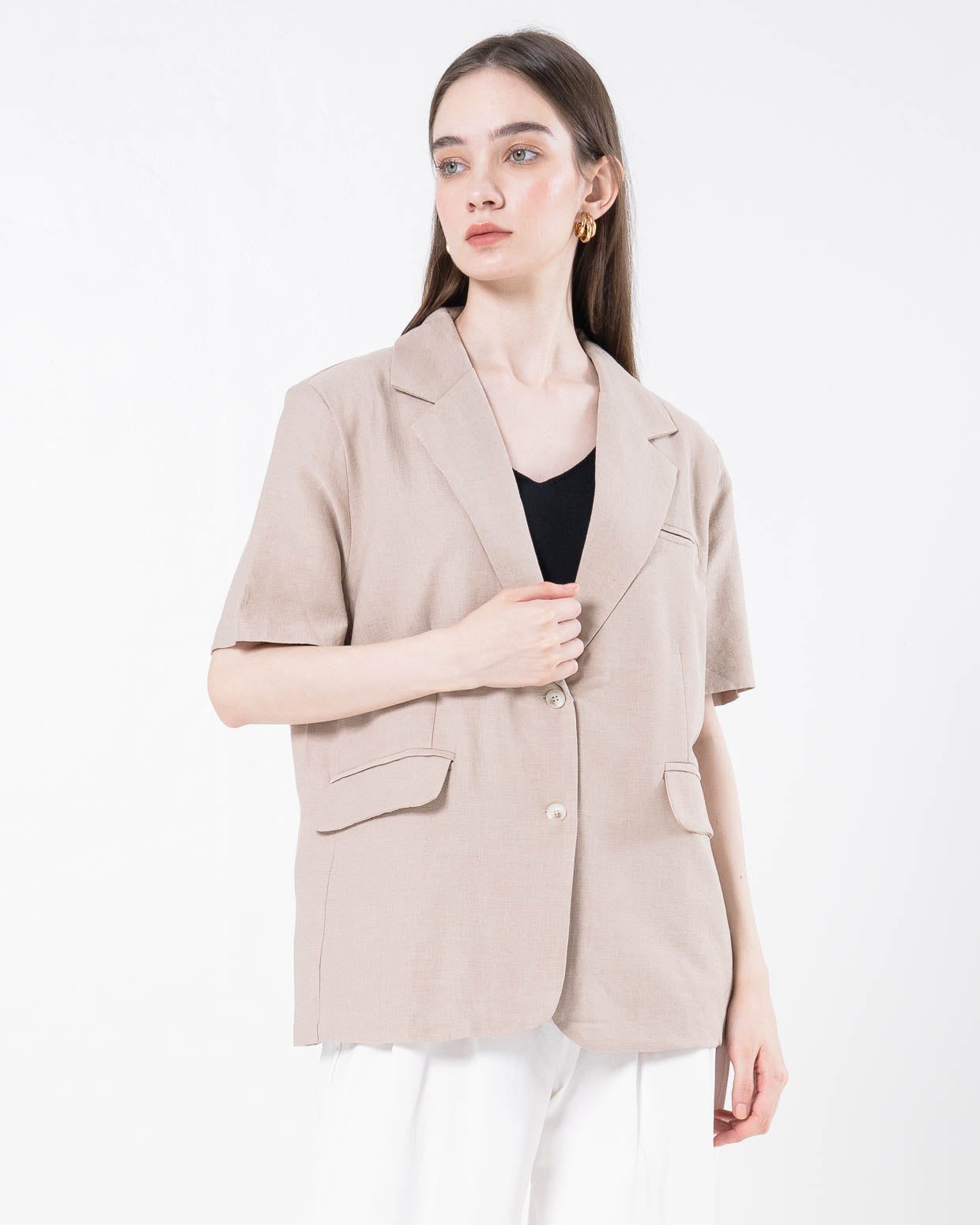 Amaranta Linen Brown Outer – Blazer Casual Wanita - 189211