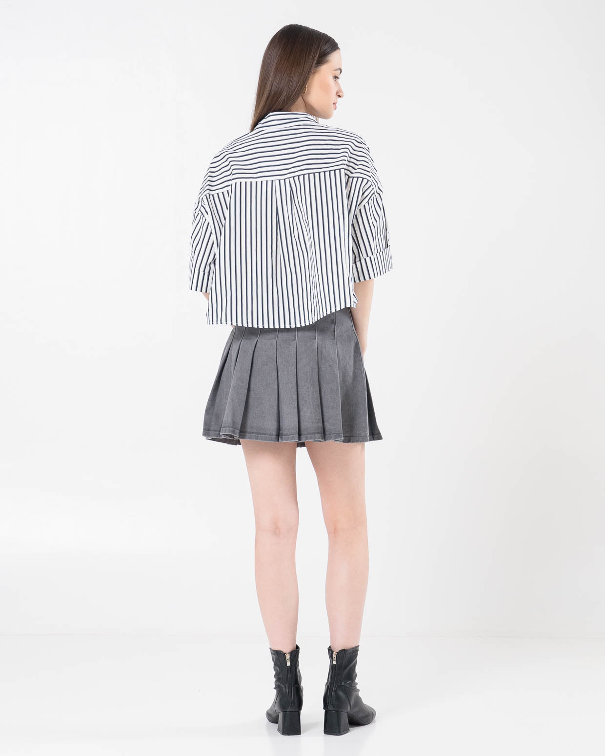 Alea Stripped Crop Navy Shirt  - Atasan Wanita Kekinian - 189228