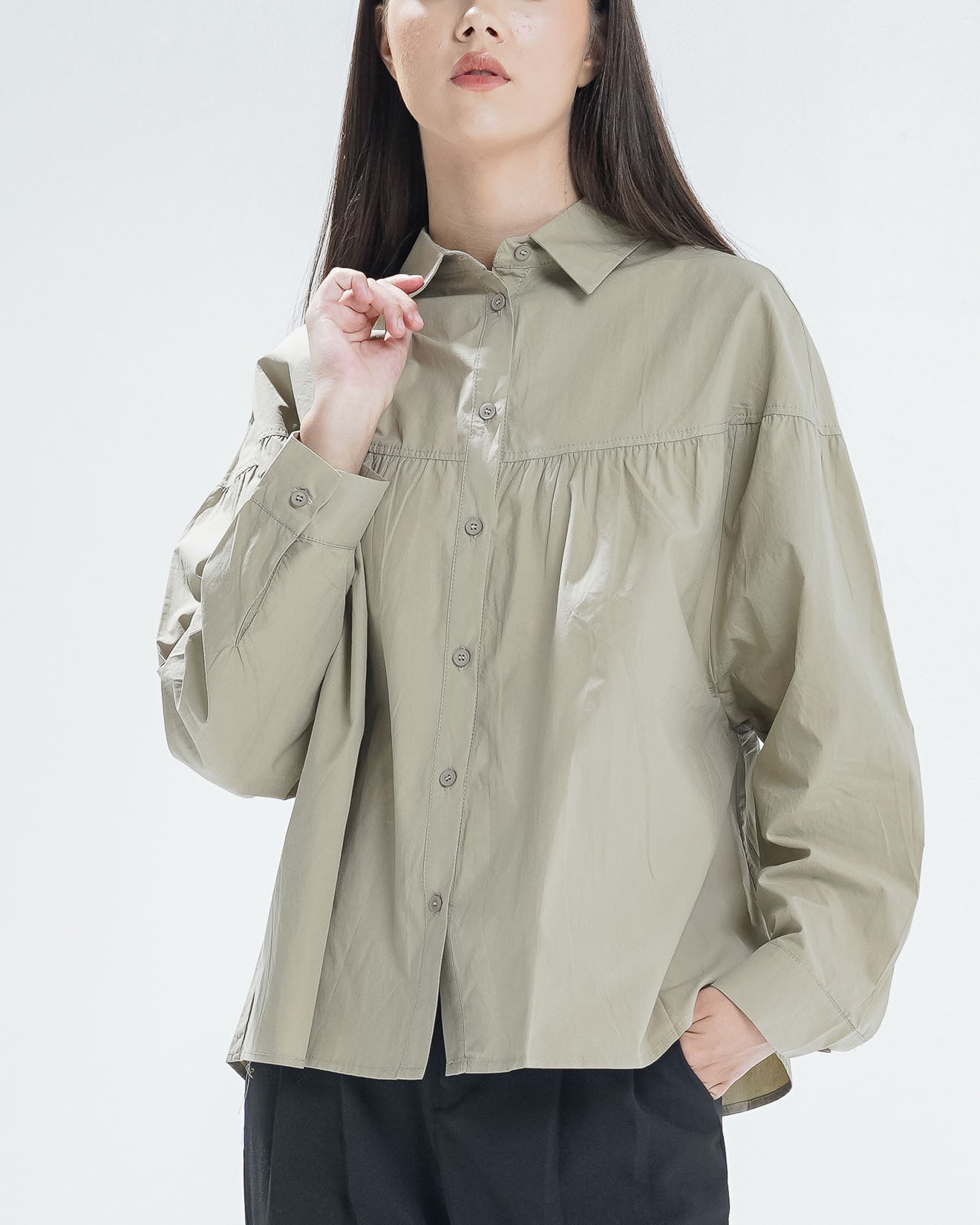 Tanika Oversized Top Sage  - Kemeja Wanita Kekinian - 189232