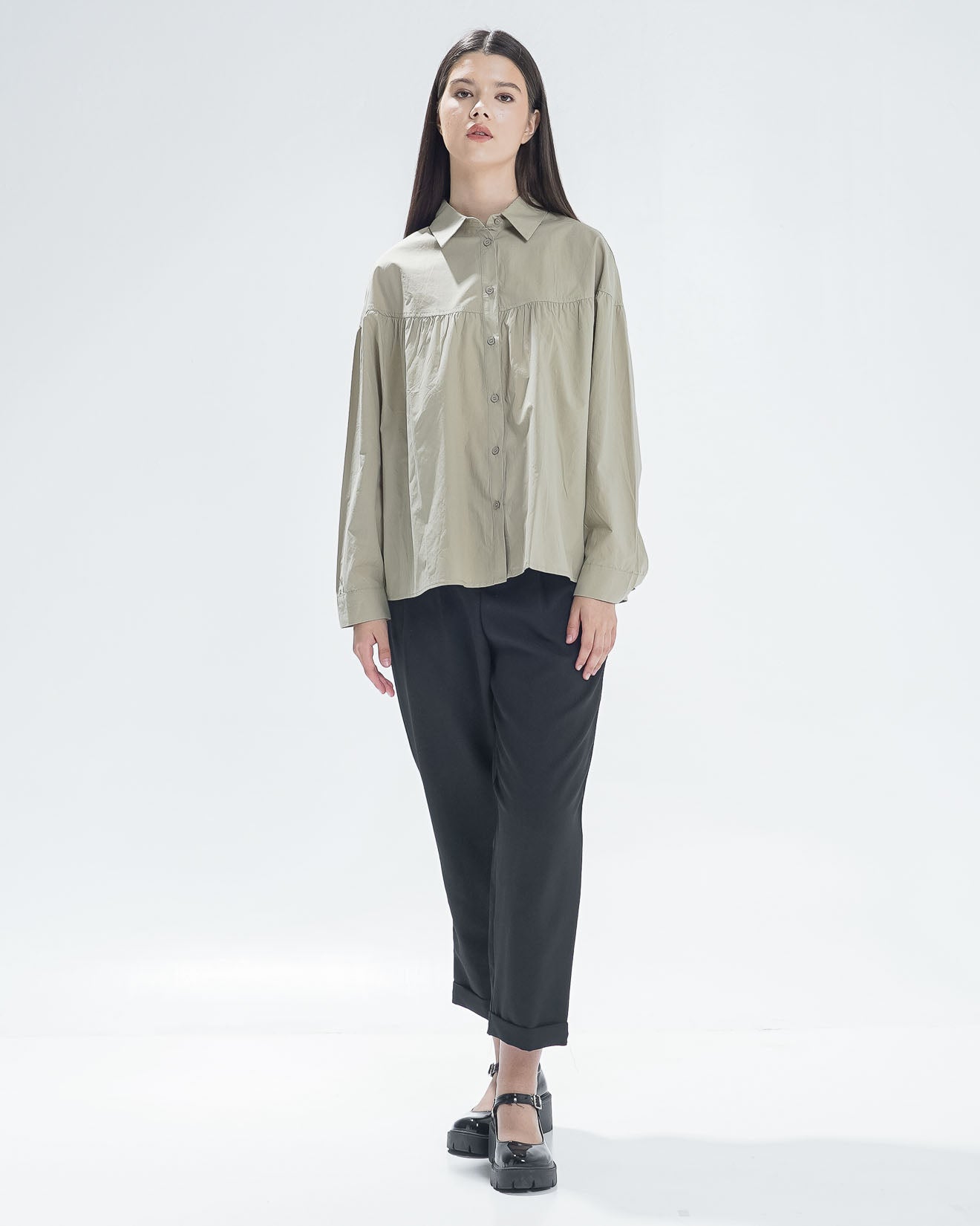 Tanika Oversized Top Sage  - Kemeja Wanita Kekinian - 189232