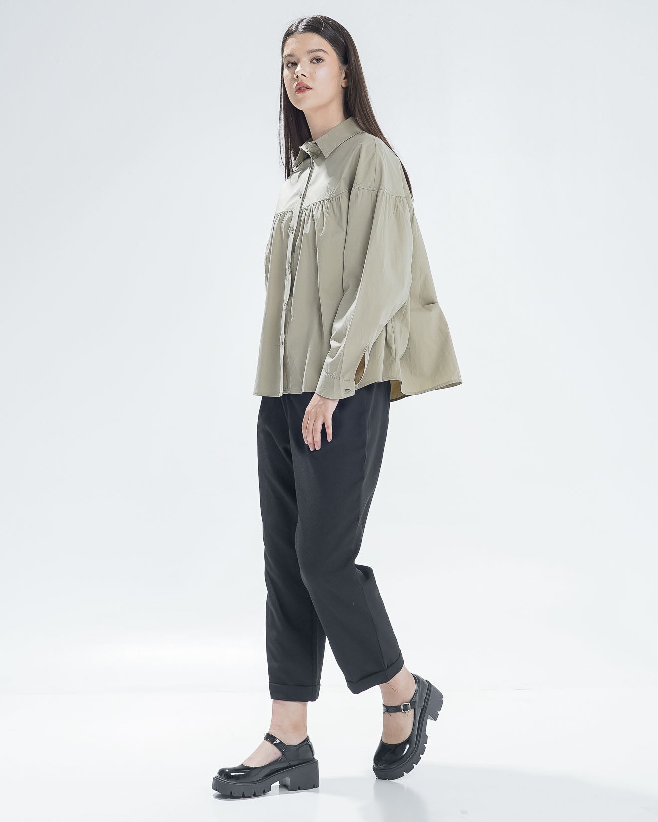 Tanika Oversized Top Sage  - Kemeja Wanita Kekinian - 189232