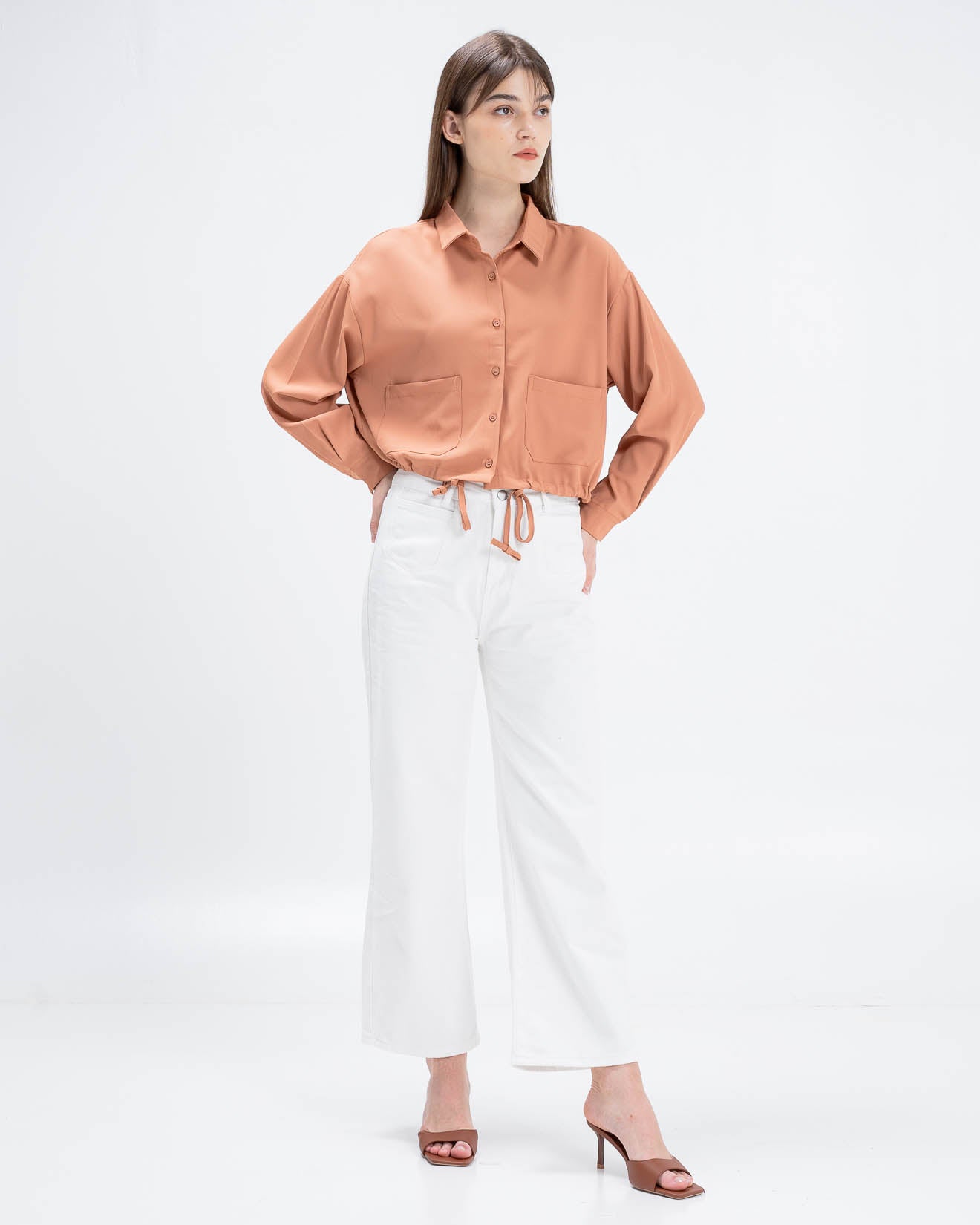 Charlie Cropped Dusty Rose  Shirt – Atasan Wanita Lengan Panjang -189236