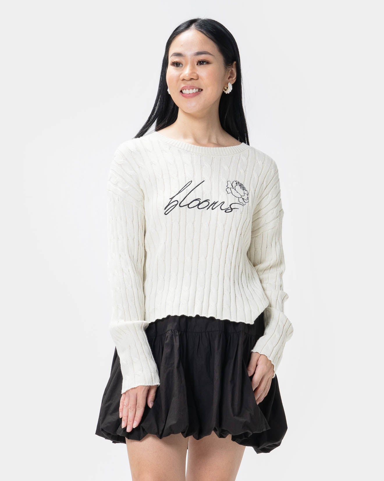 She Blooms- EA Eva Embroidery Cable Sweater Ivory Kekinian -189335