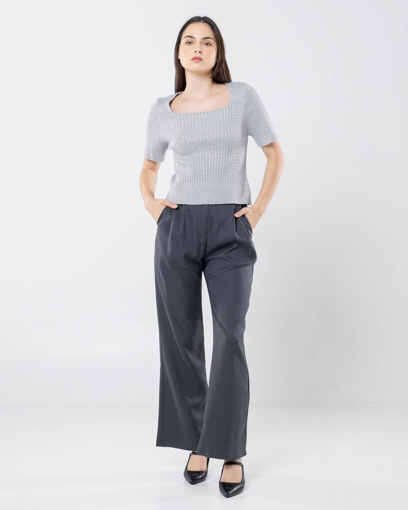 Beluna Square Knit Grey Top – Atasan Rajut Wanita - 189364