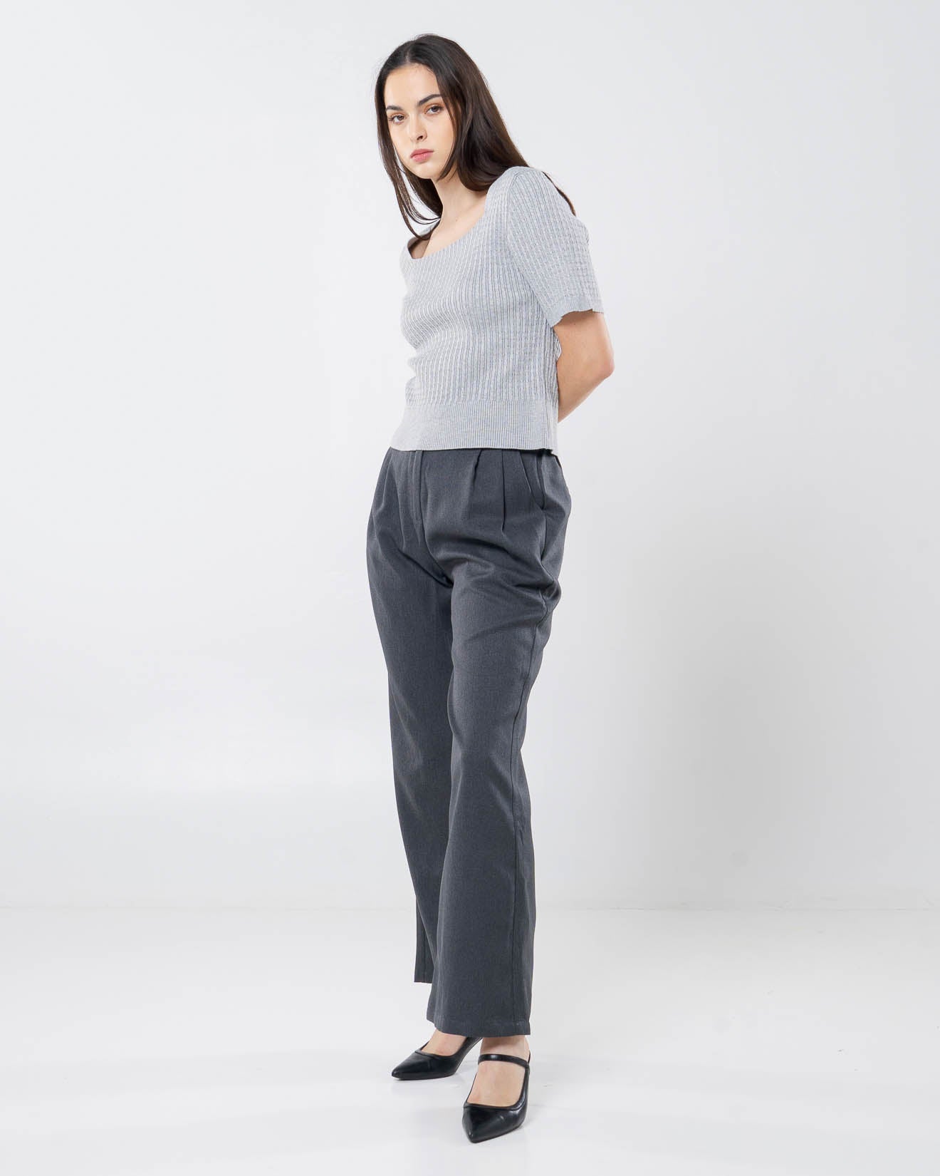 Beluna Square Knit Grey Top – Atasan Rajut Wanita - 189364