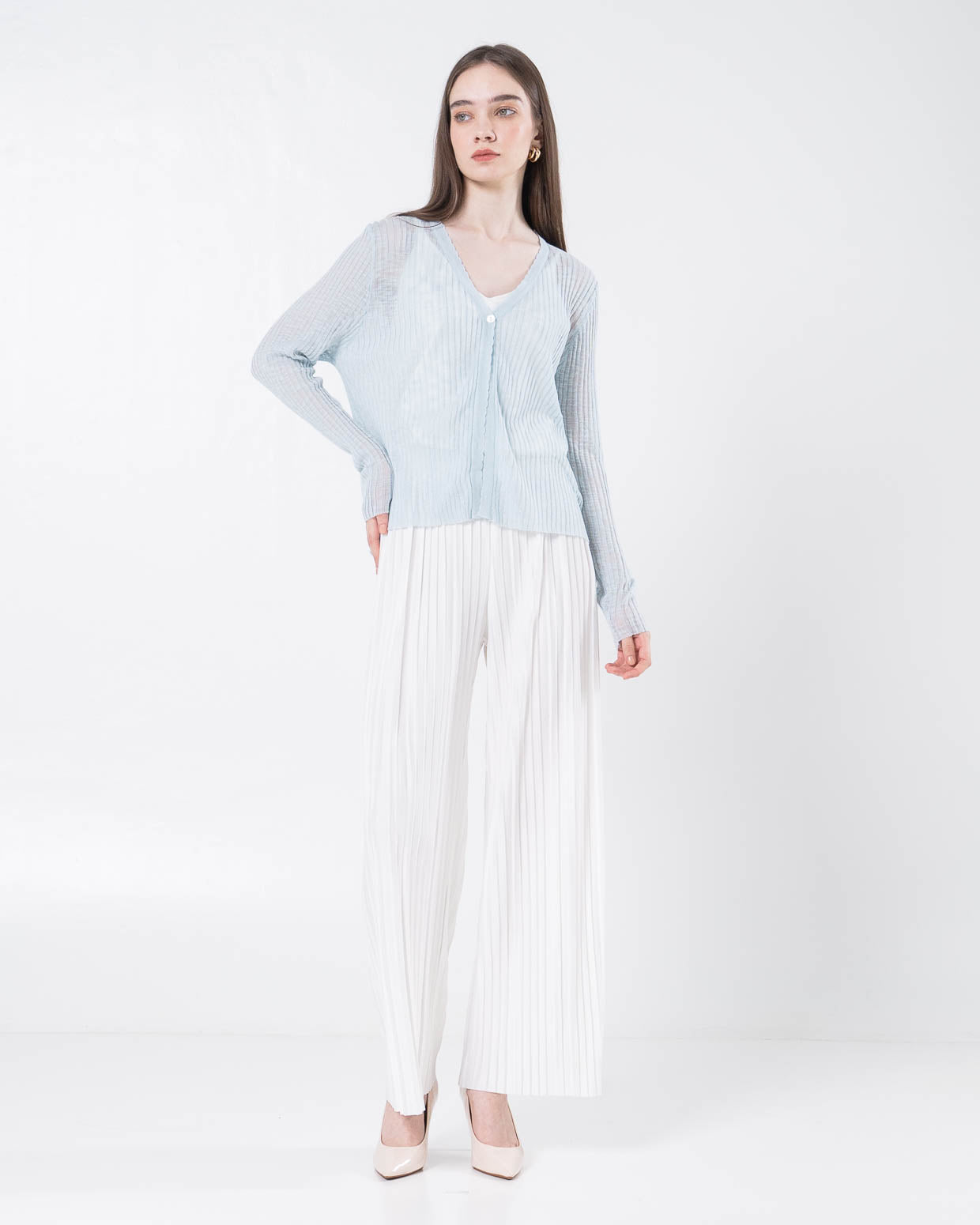 Nora Sheer Blue Cardigan – Outer Wanita Lengan Panjang - 189390