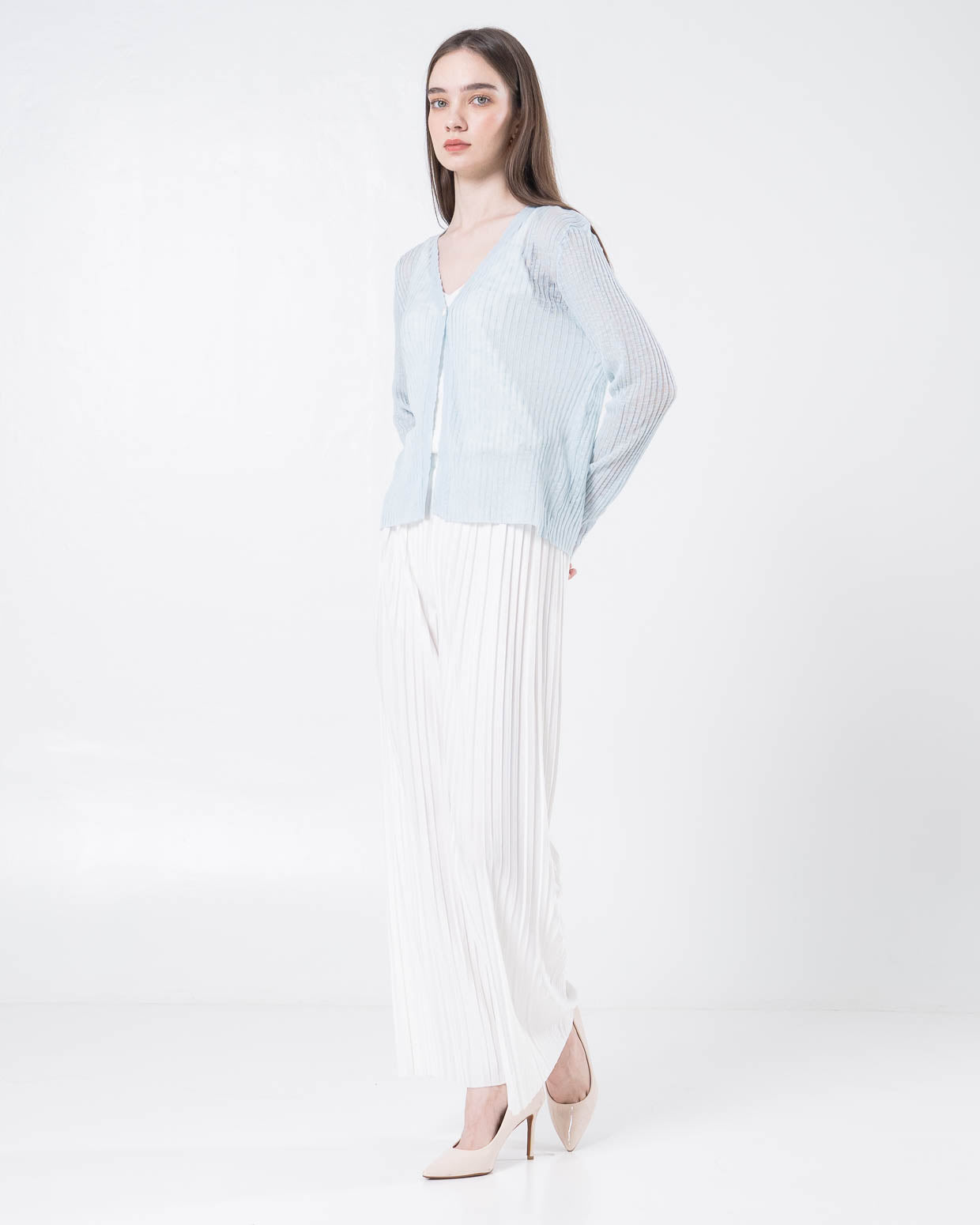 Nora Sheer Blue Cardigan – Outer Wanita Lengan Panjang - 189390