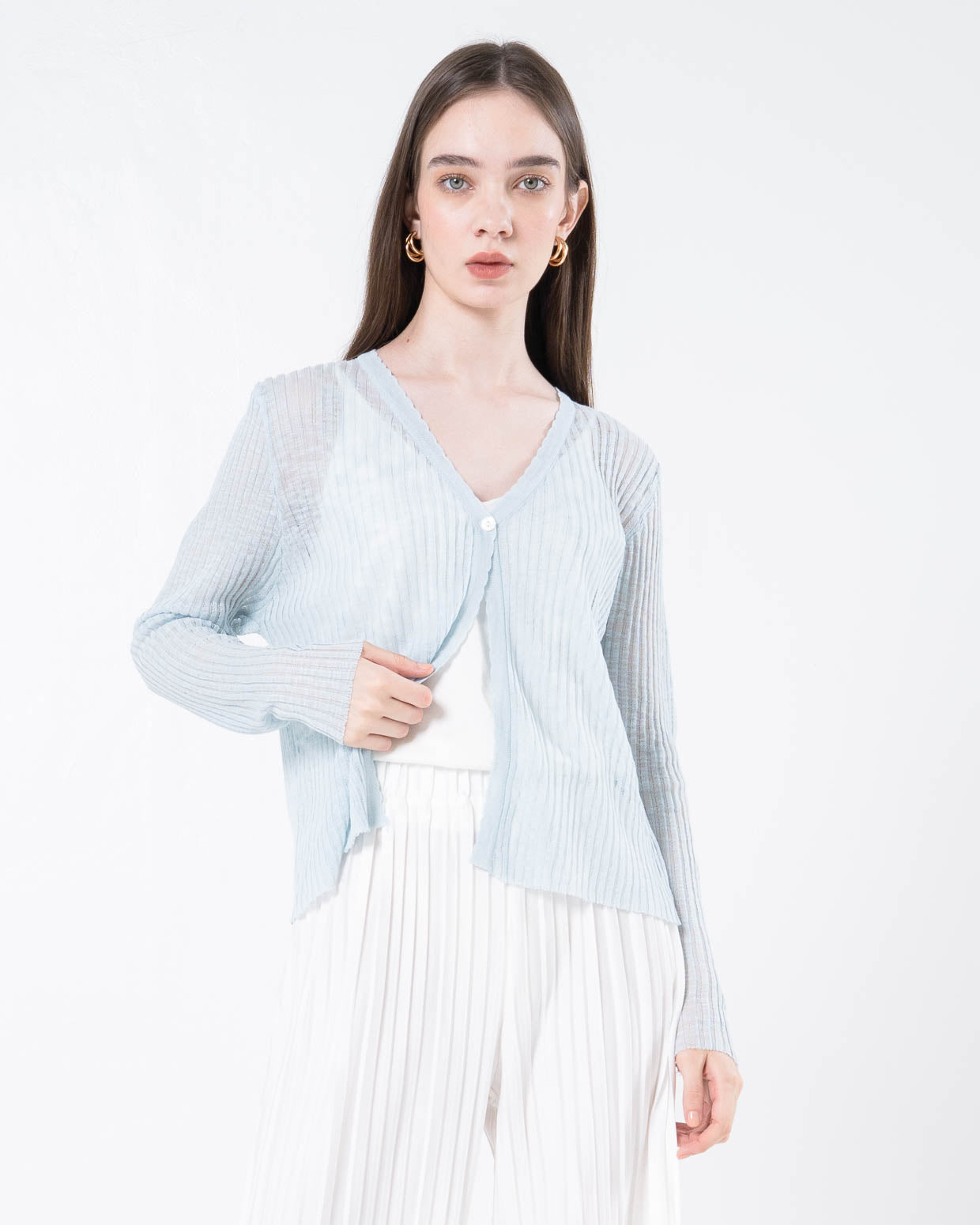 Nora Sheer Blue Cardigan – Outer Wanita Lengan Panjang - 189390