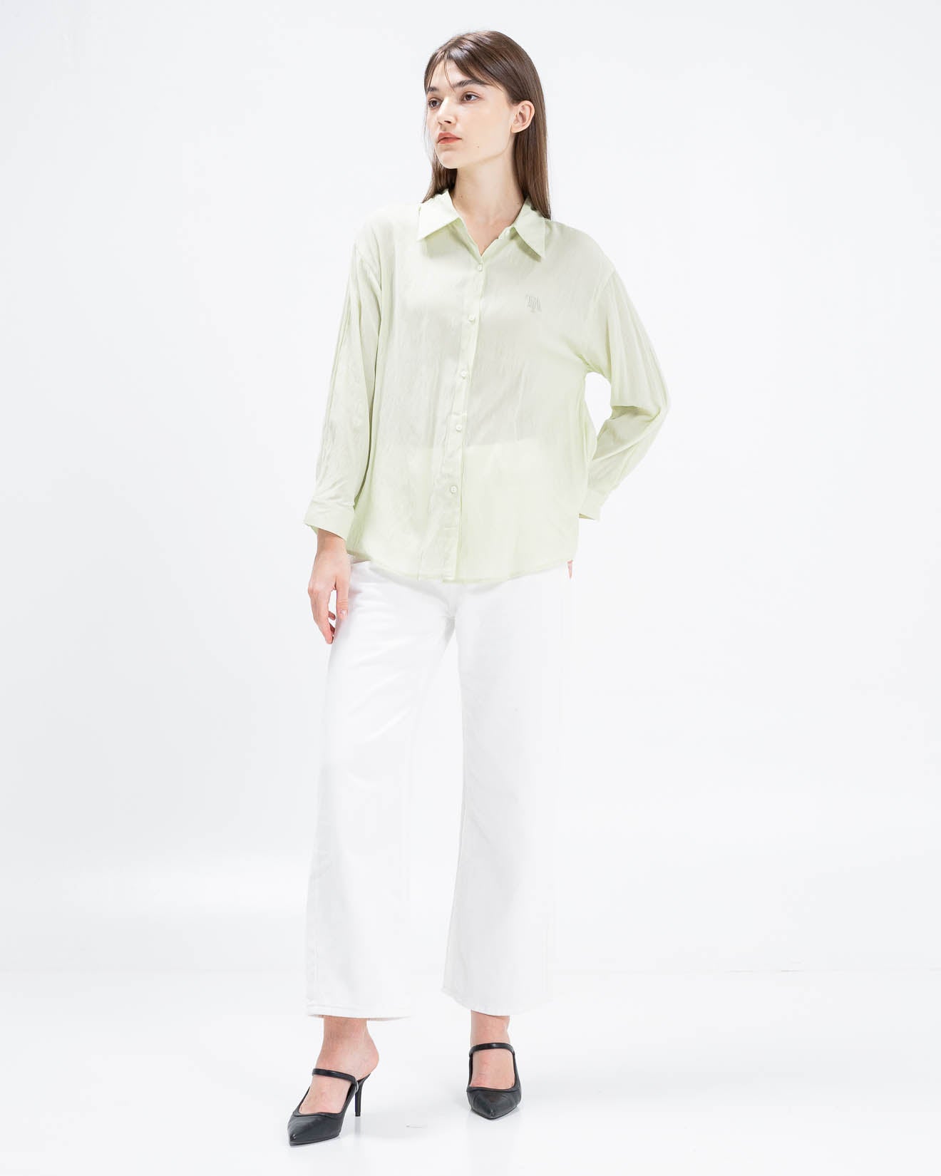 Haruka Oversized Lime Logo Shirt – Kemeja Wanita Lengan Panjang - 189410