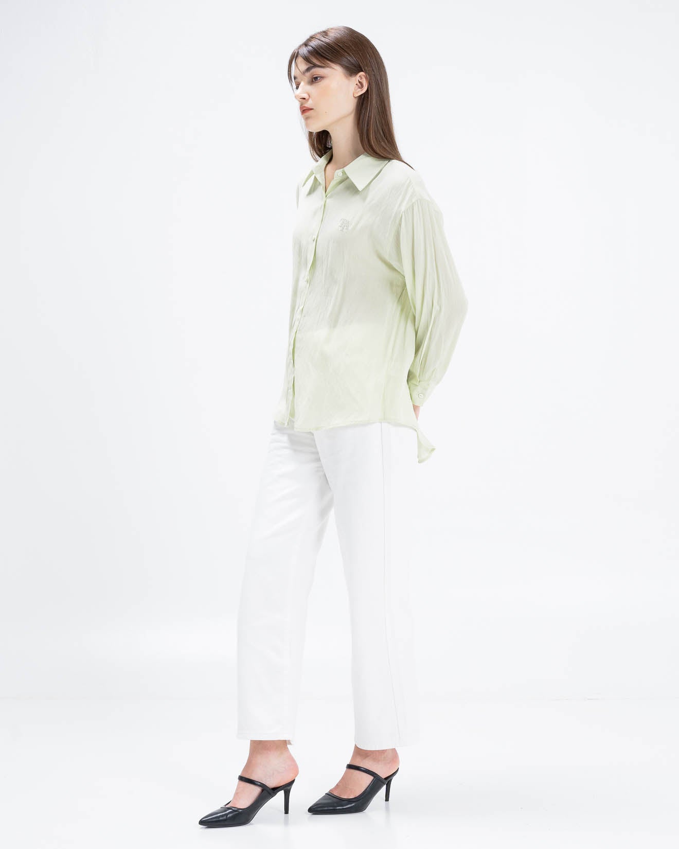 Haruka Oversized Lime Logo Shirt – Kemeja Wanita Lengan Panjang - 189410