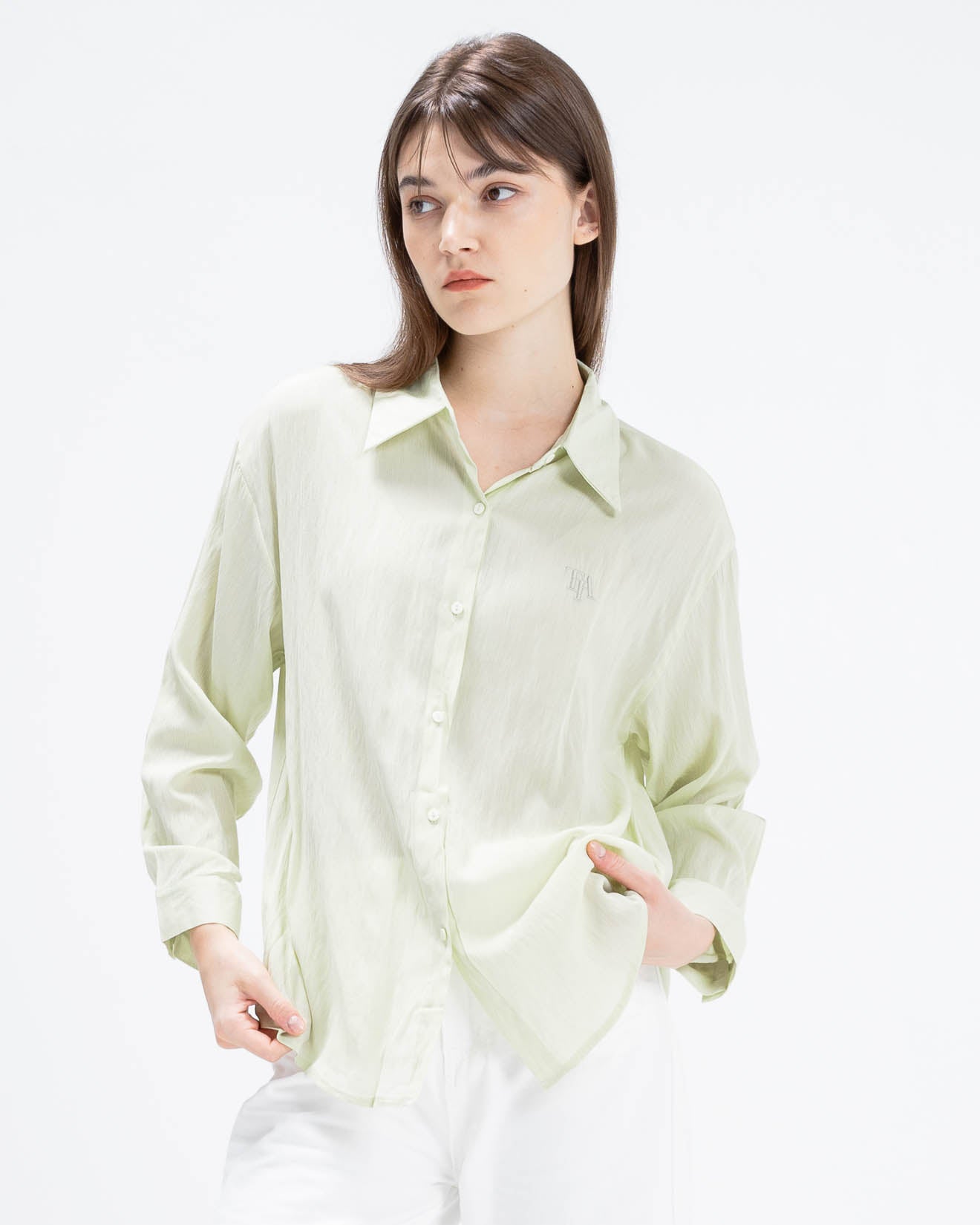 Haruka Oversized Lime Logo Shirt – Kemeja Wanita Lengan Panjang - 189410