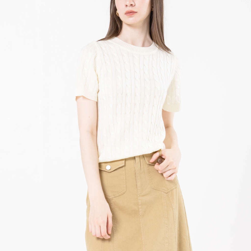 Alika Cable Knit Ivory Top – Atasan Rajut Wanita - 189412