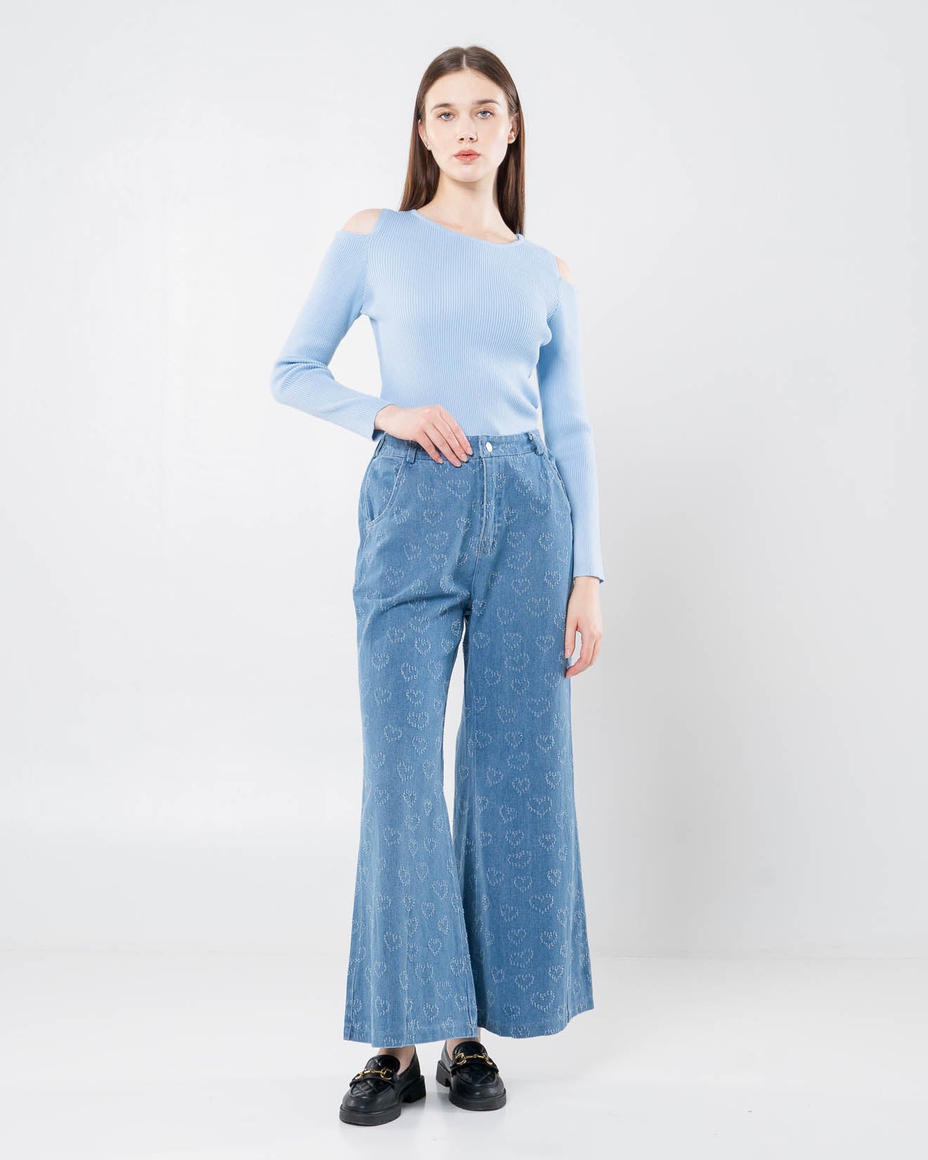 Aeros Cut-Out Knit Blue Top-  Atasan Wanita Rajut Lengan Panjang - 189431