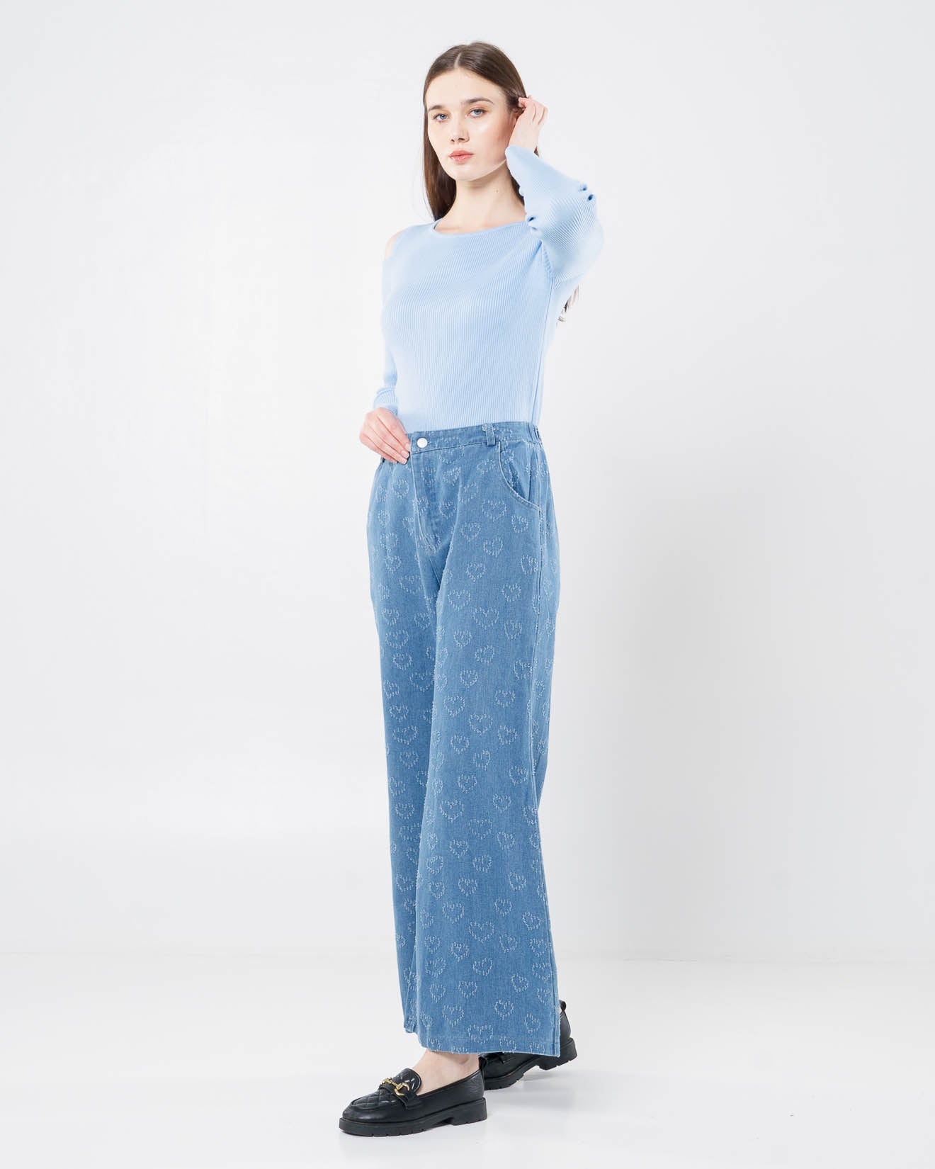 Aeros Cut-Out Knit Blue Top-  Atasan Wanita Rajut Lengan Panjang - 189431