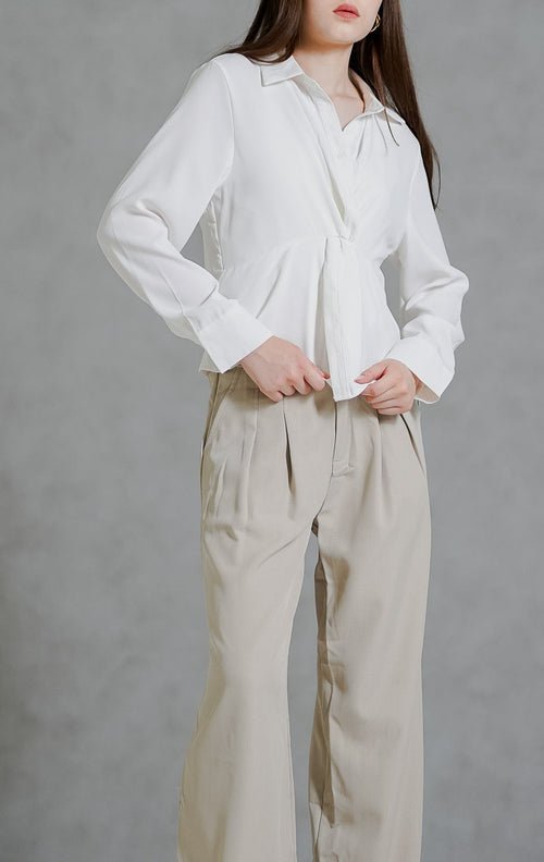 Mimosa Fitted White Blouse - Atasan Wanita Kekinian Lengan Panjang - 189436