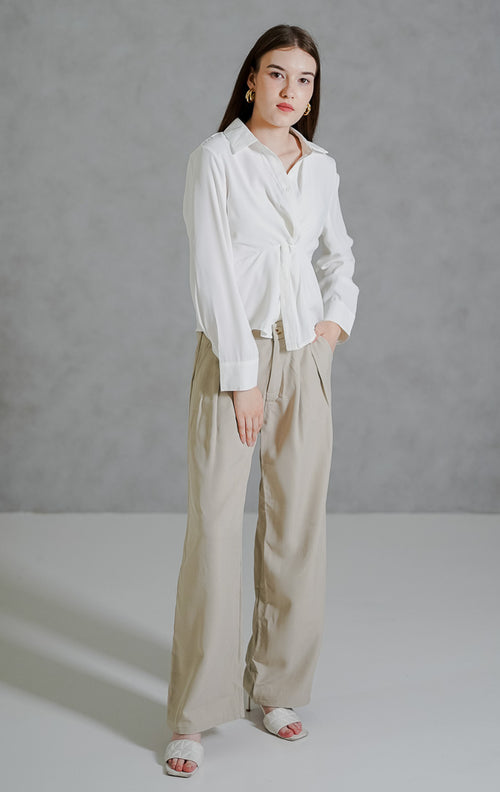Mimosa Fitted White Blouse - Atasan Wanita Kekinian Lengan Panjang - 189436