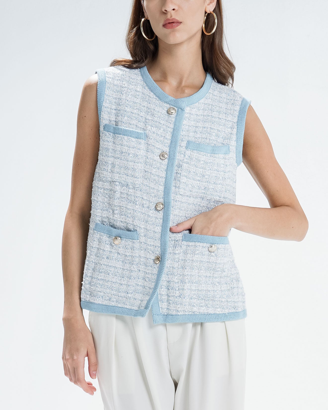 Emma Tweed Blue Vest - Outer Wanita Casual - 189438