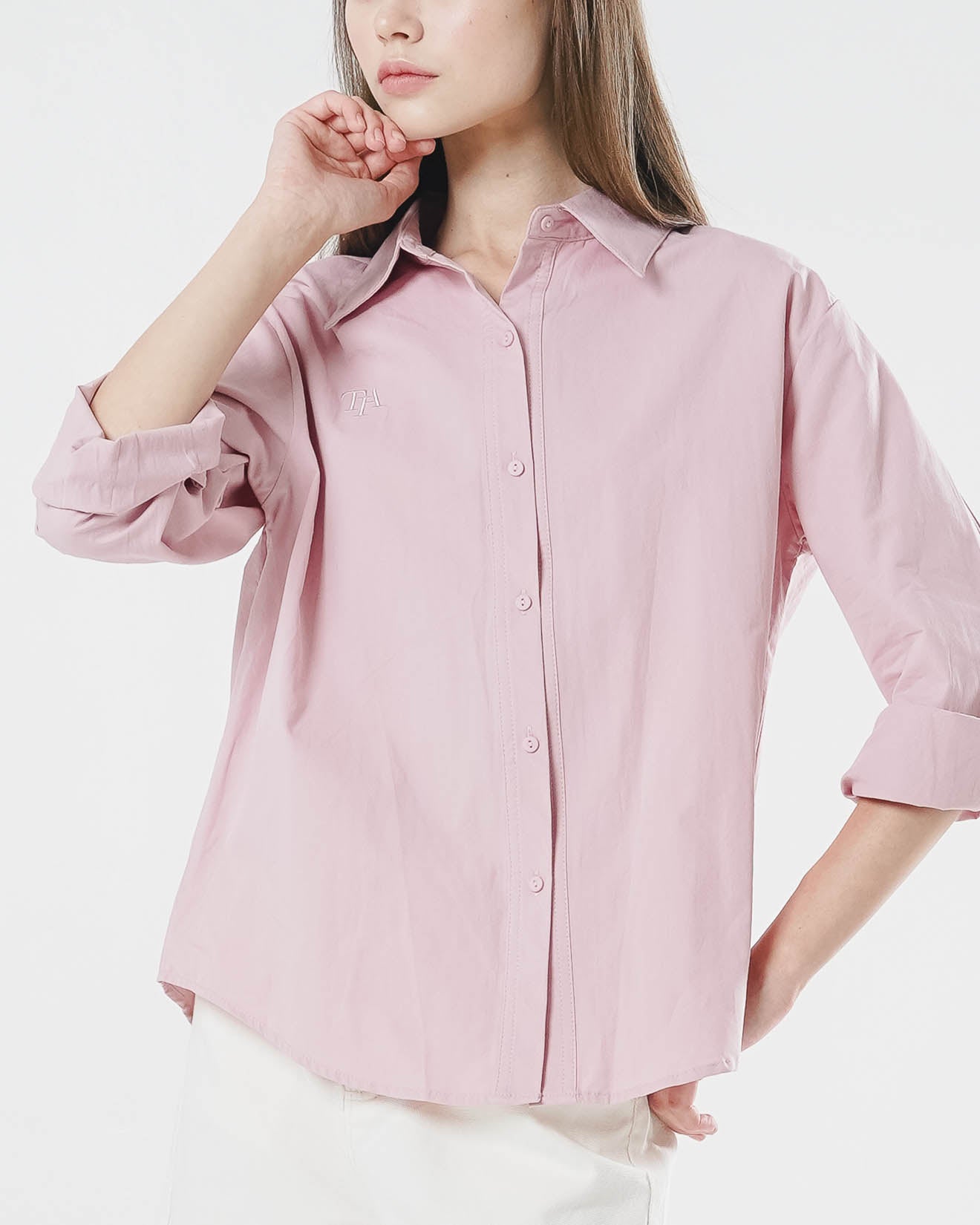 TIA Oversized Logo Pink Shirt – Baju Atasan Kemeja Lengan Panjang Wanita - 189451