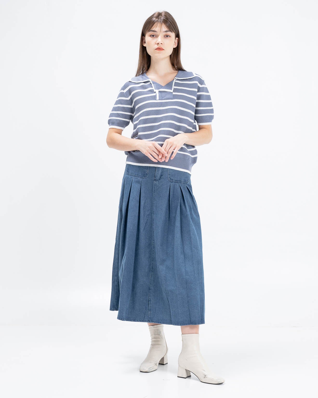 Erna Collar Knit Blue Top (Restock) – Atasan Rajut Wanita - 189464