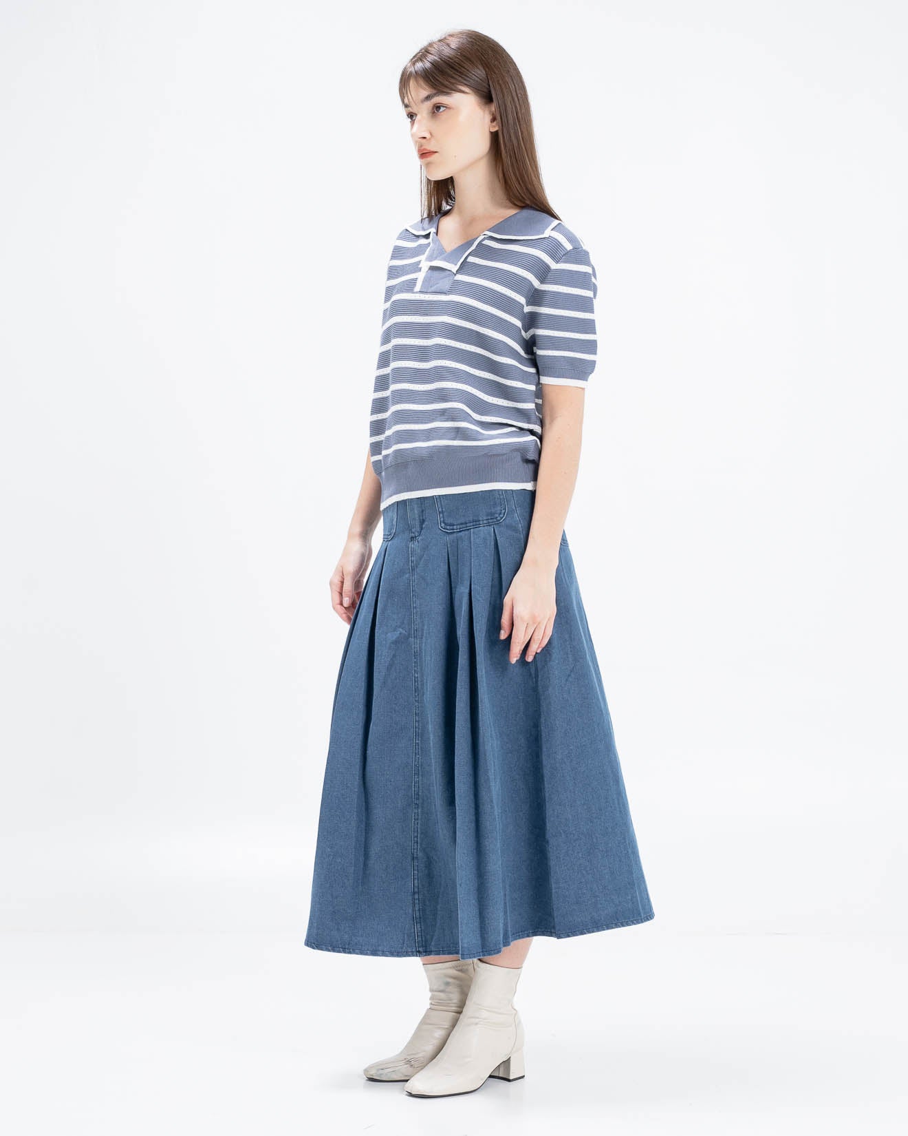 Erna Collar Knit Blue Top (Restock) – Atasan Rajut Wanita - 189464